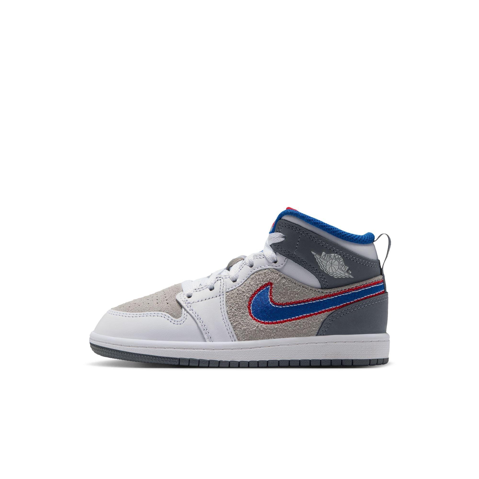 Jordan 1 Mid SE "Hare" Preschool Kids' Shoe - LT SMOKE GREY/VARSITY ROYAL