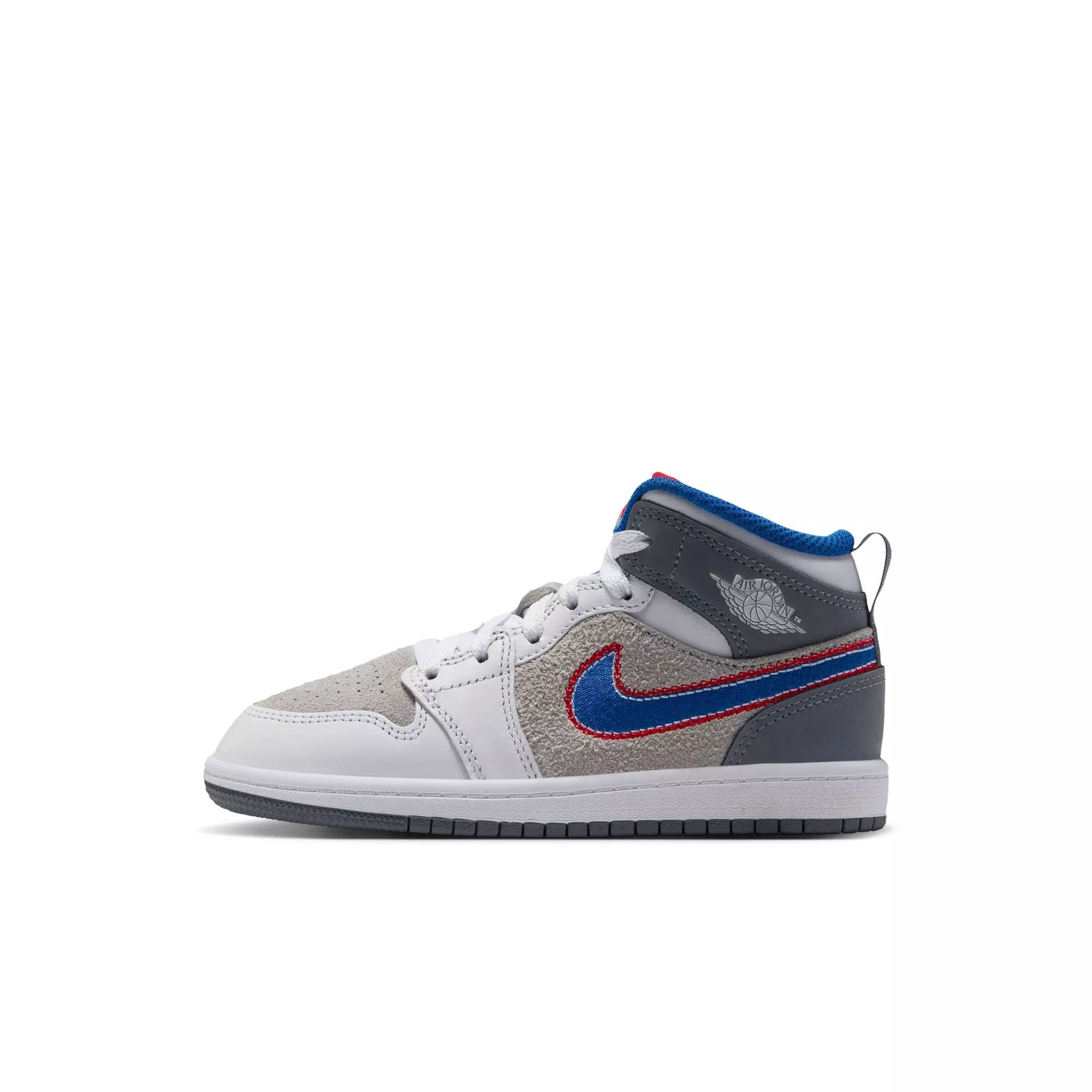Jordan 1 Mid SE "Hare" Preschool Kids' Shoe - LT SMOKE GREY/VARSITY ROYAL