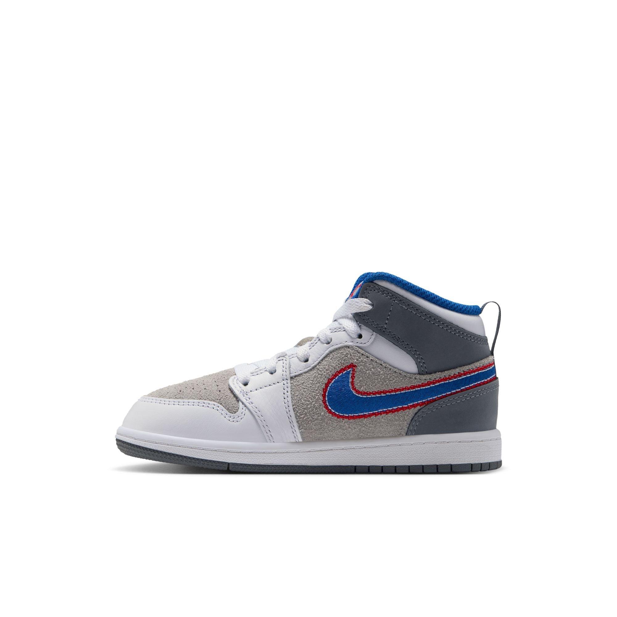 Jordan 1 Mid SE "Hare" Preschool Kids' Shoe - LT SMOKE GREY/VARSITY ROYAL