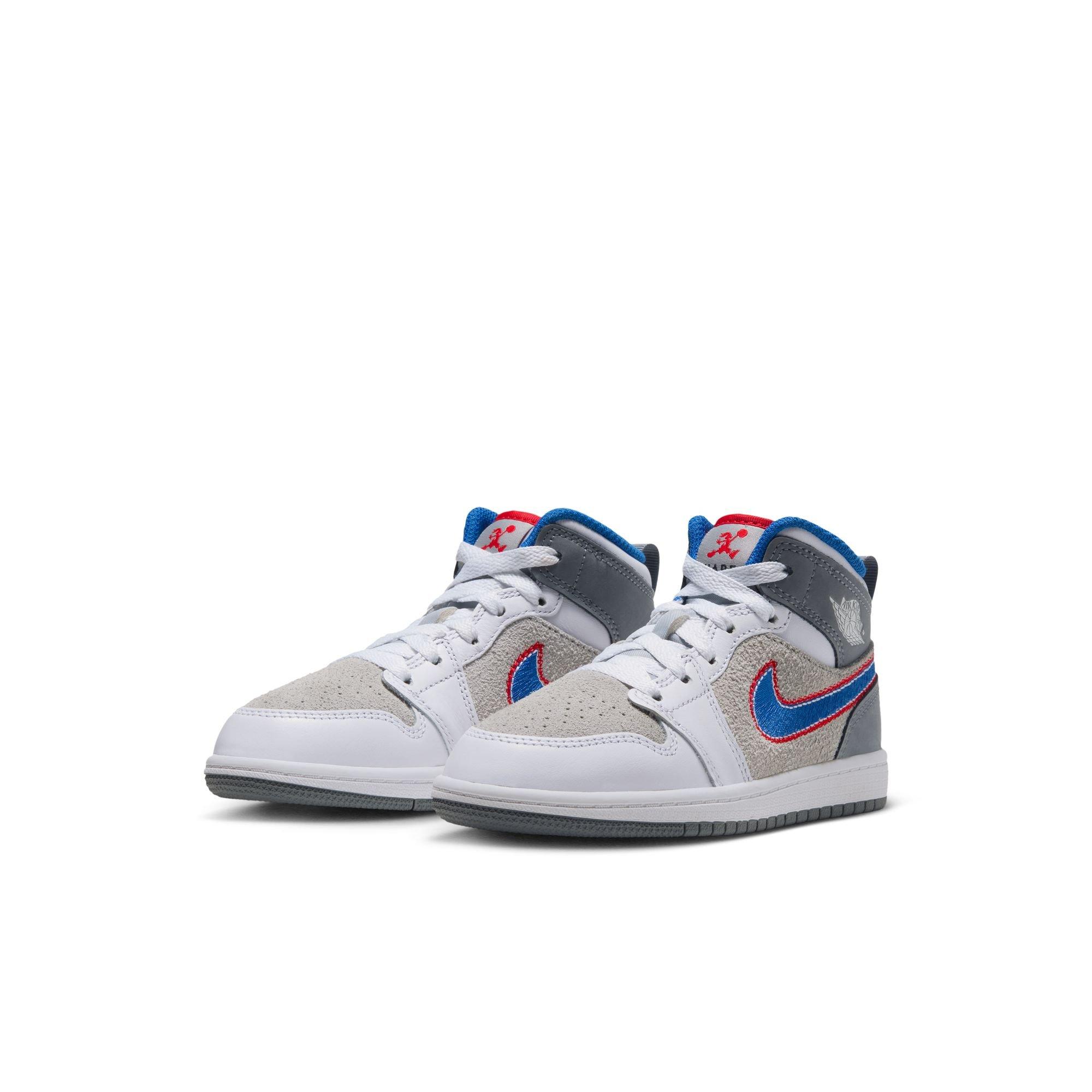 Jordan 1 Mid SE "Hare" Preschool Kids' Shoe - LT SMOKE GREY/VARSITY ROYAL