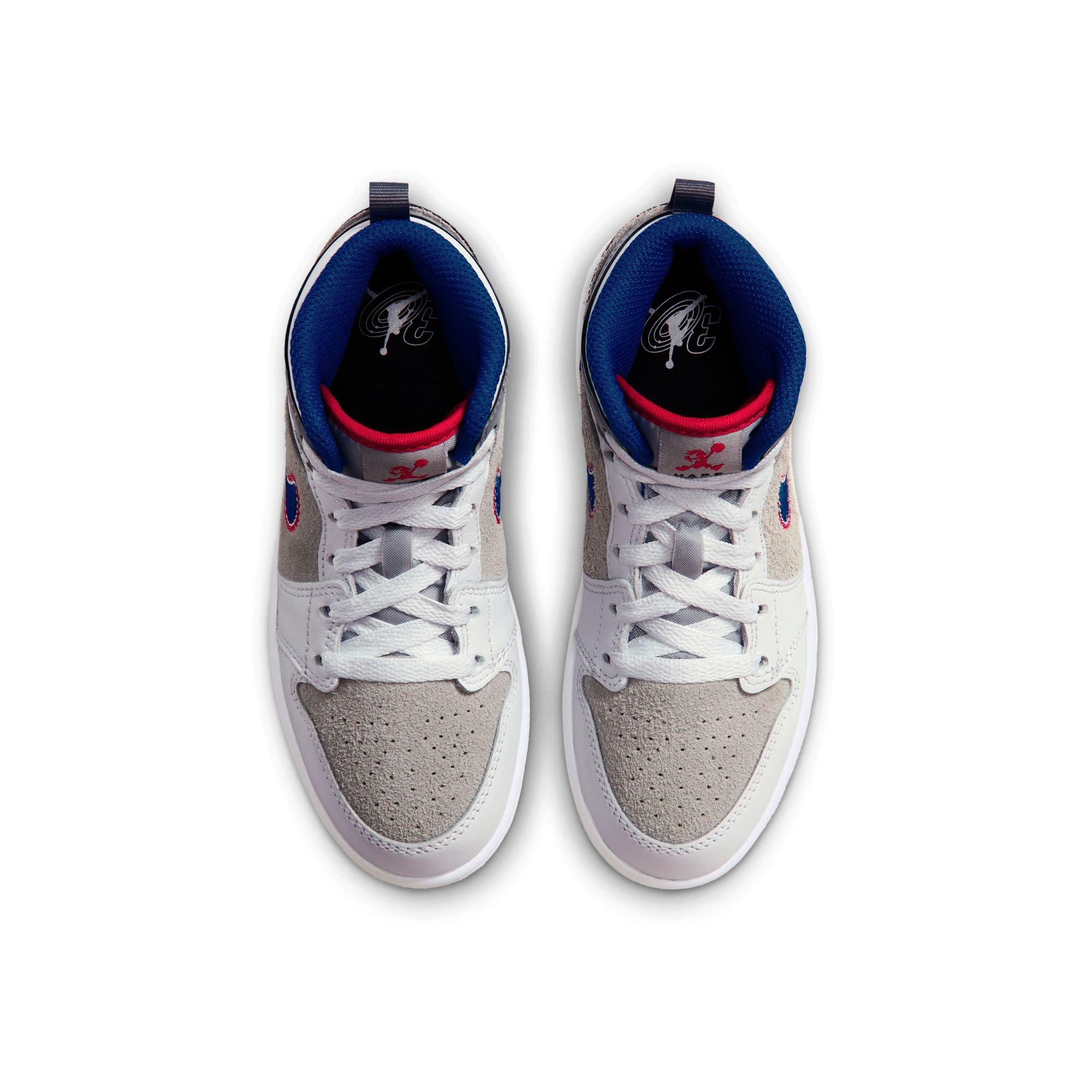 Jordan 1 Mid SE "Hare" Preschool Kids' Shoe - LT SMOKE GREY/VARSITY ROYAL