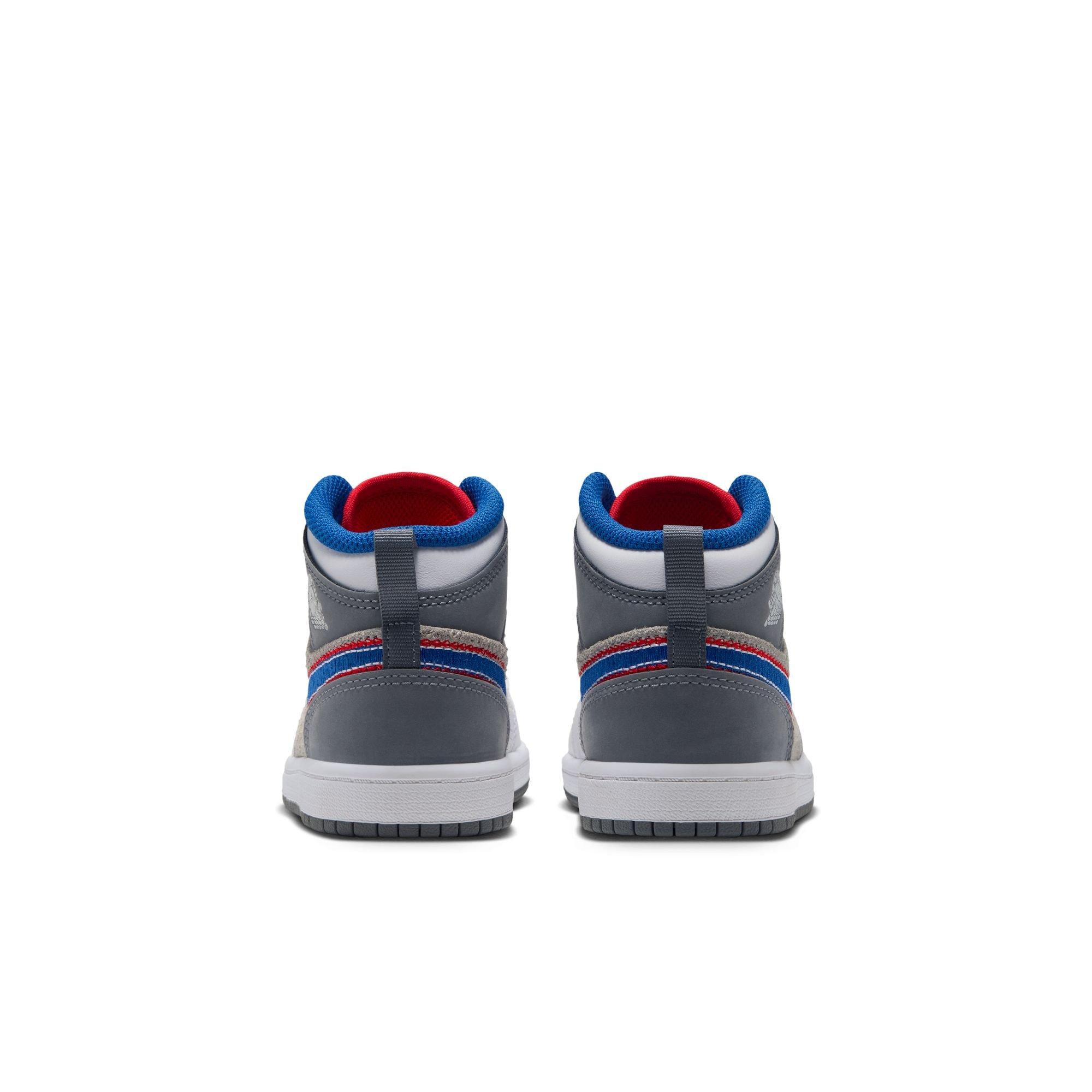 Jordan 1 Mid SE "Hare" Preschool Kids' Shoe - LT SMOKE GREY/VARSITY ROYAL