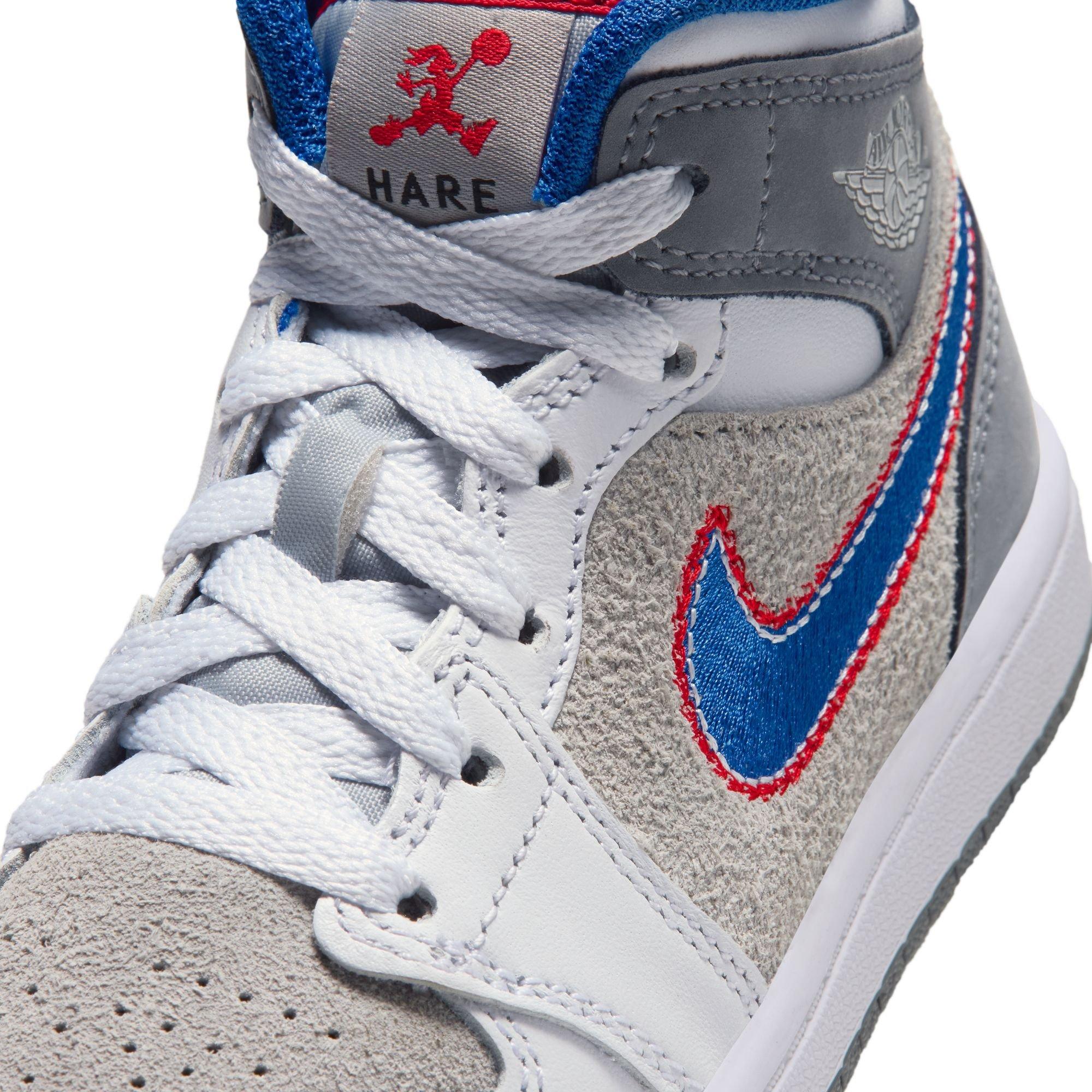 Jordan 1 Mid SE "Hare" Preschool Kids' Shoe - LT SMOKE GREY/VARSITY ROYAL