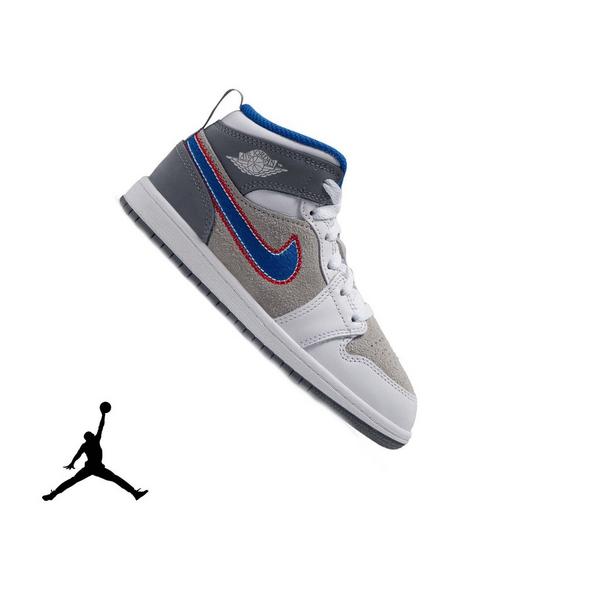 Jordan 1 Mid SE "Hare" Preschool Kids' Shoe - LT SMOKE GREY/VARSITY ROYAL