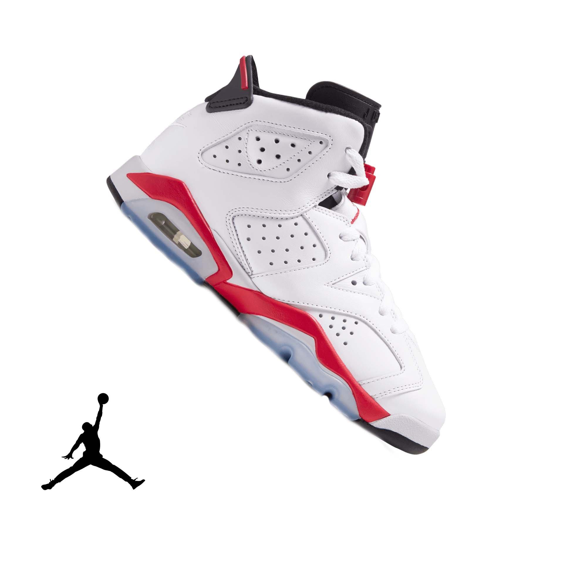 Jordan 6 Retro "White Infrared" Grade School Kids' Shoe - WHITE/LT CRIMSON/BLACK