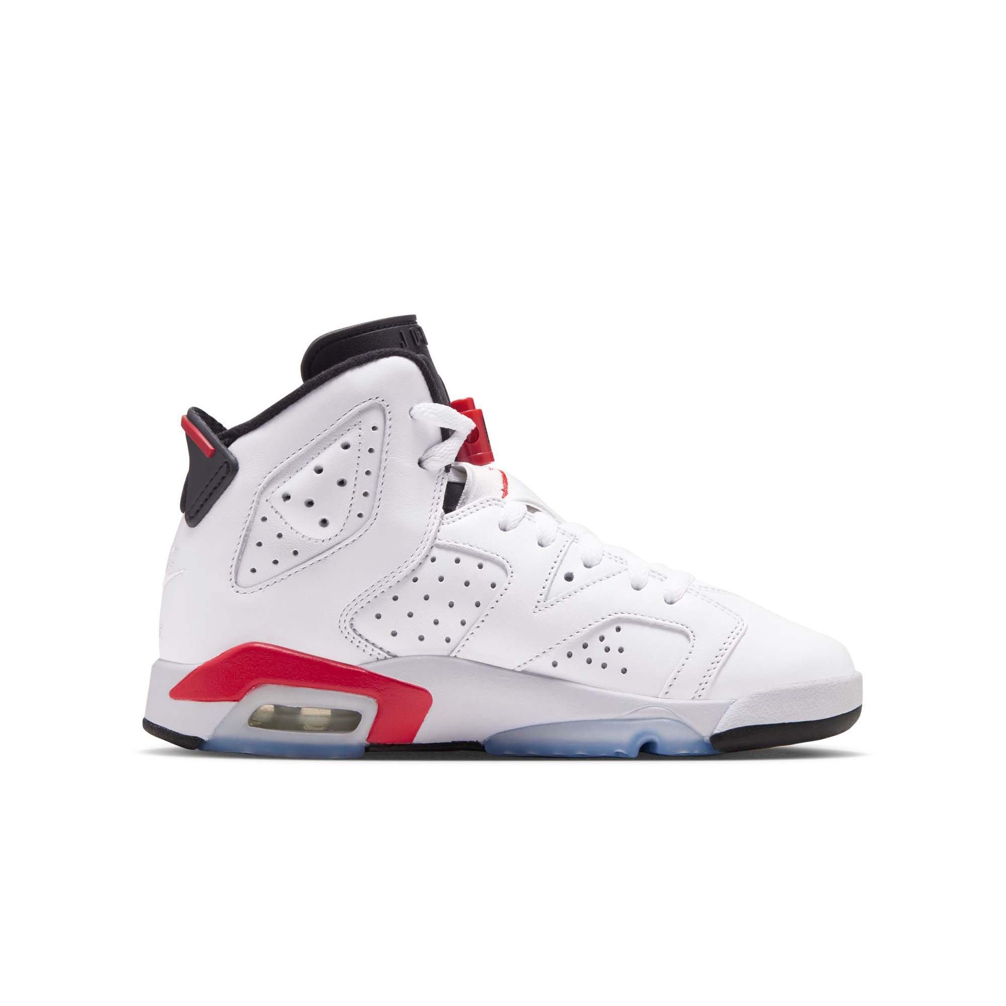 Jordan 6 Retro "White Infrared" Grade School Kids' Shoe - WHITE/LT CRIMSON/BLACK