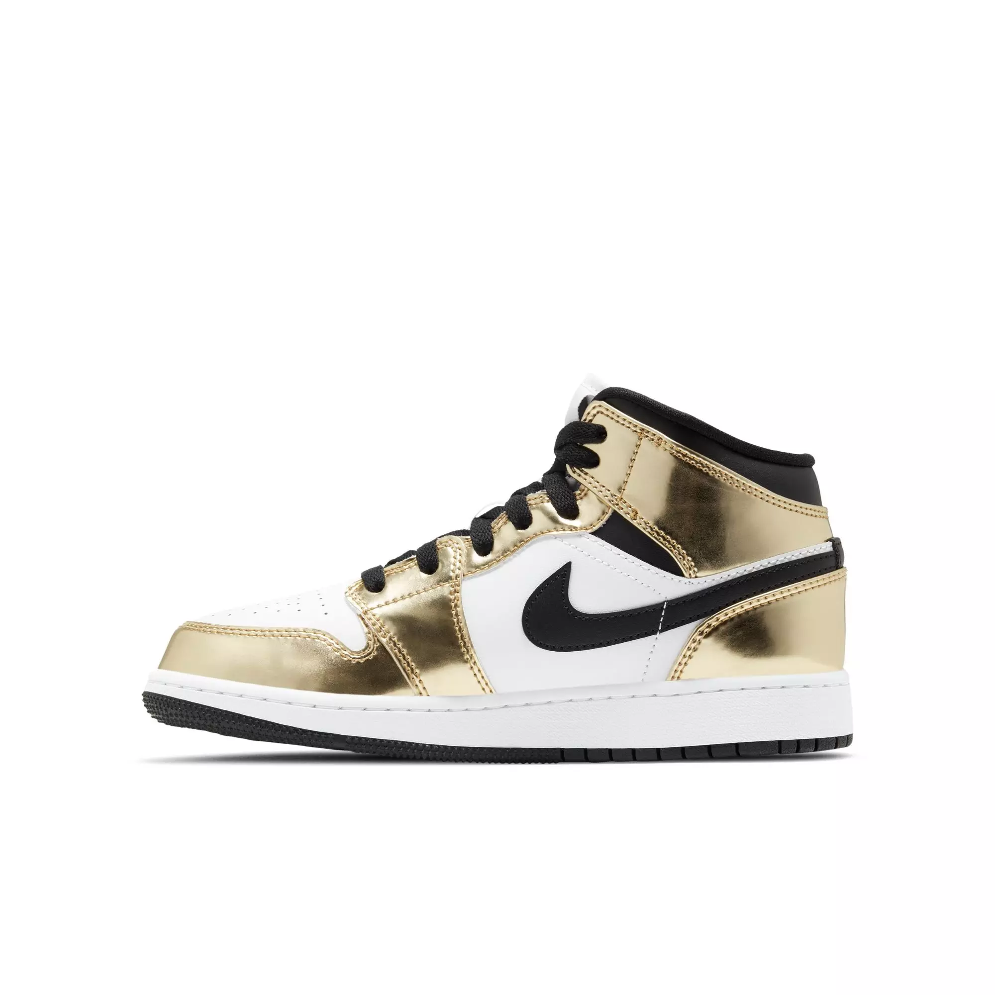 Jordan 1 Mid SE "Metallic Gold/Black/White" Grade School Boys' Shoe - GOLD/BLACK/WHITE
