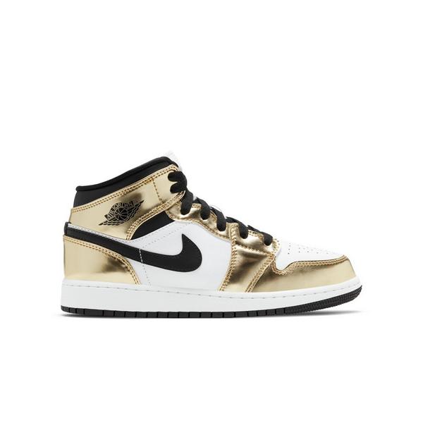 Jordan 1 Mid SE "Metallic Gold/Black/White" Grade School Boys' Shoe