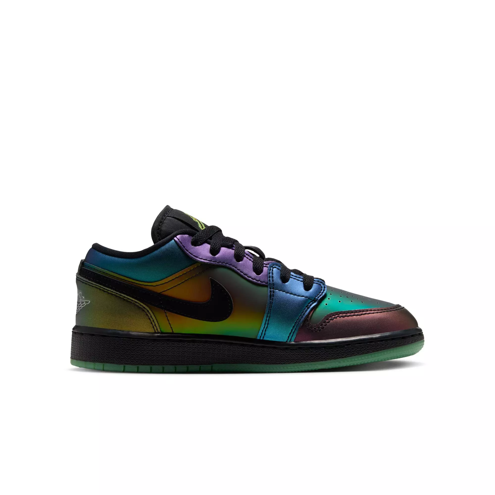 Jordan 1 Low SE "Magic Ball" Grade School Kids' Shoe - BLACK/METALLIC SILVER/ACTION GREEN