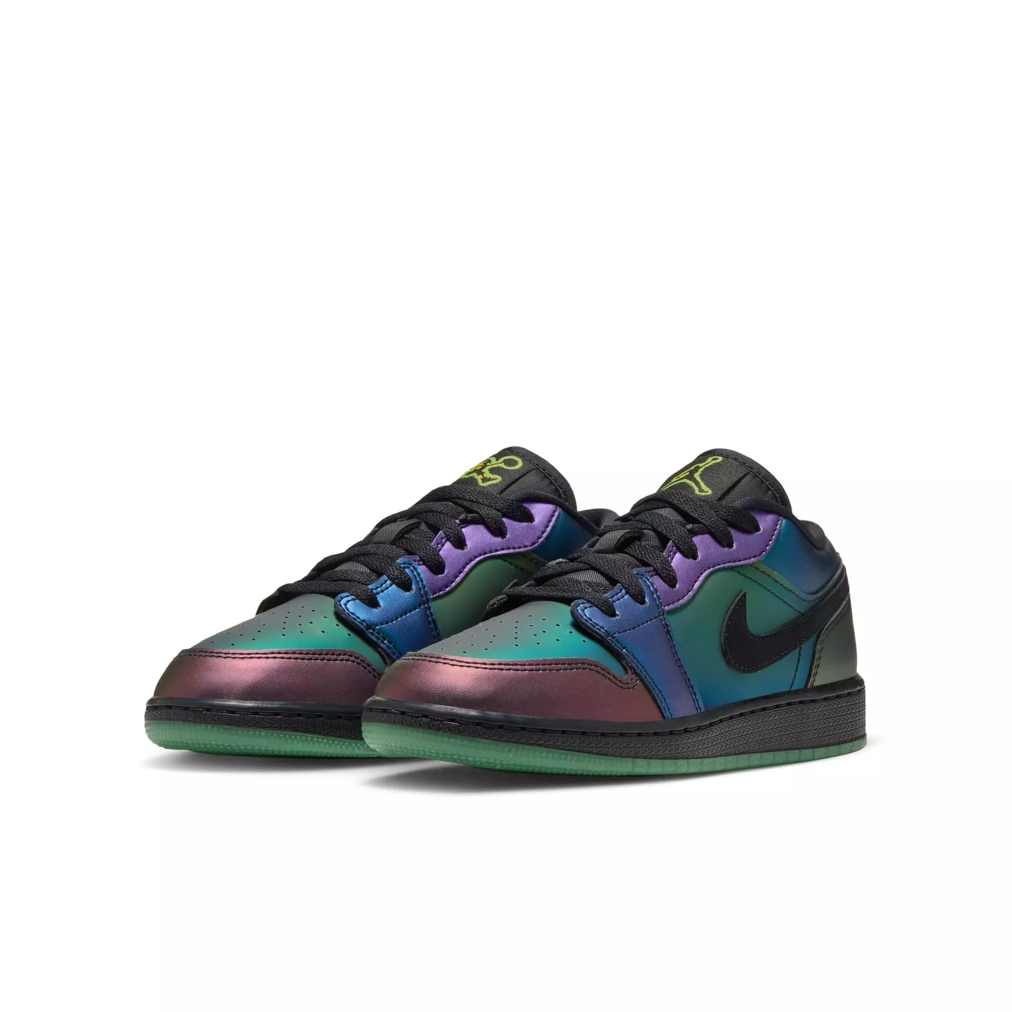 Jordan 1 Low SE "Magic Ball" Grade School Kids' Shoe - BLACK/METALLIC SILVER/ACTION GREEN
