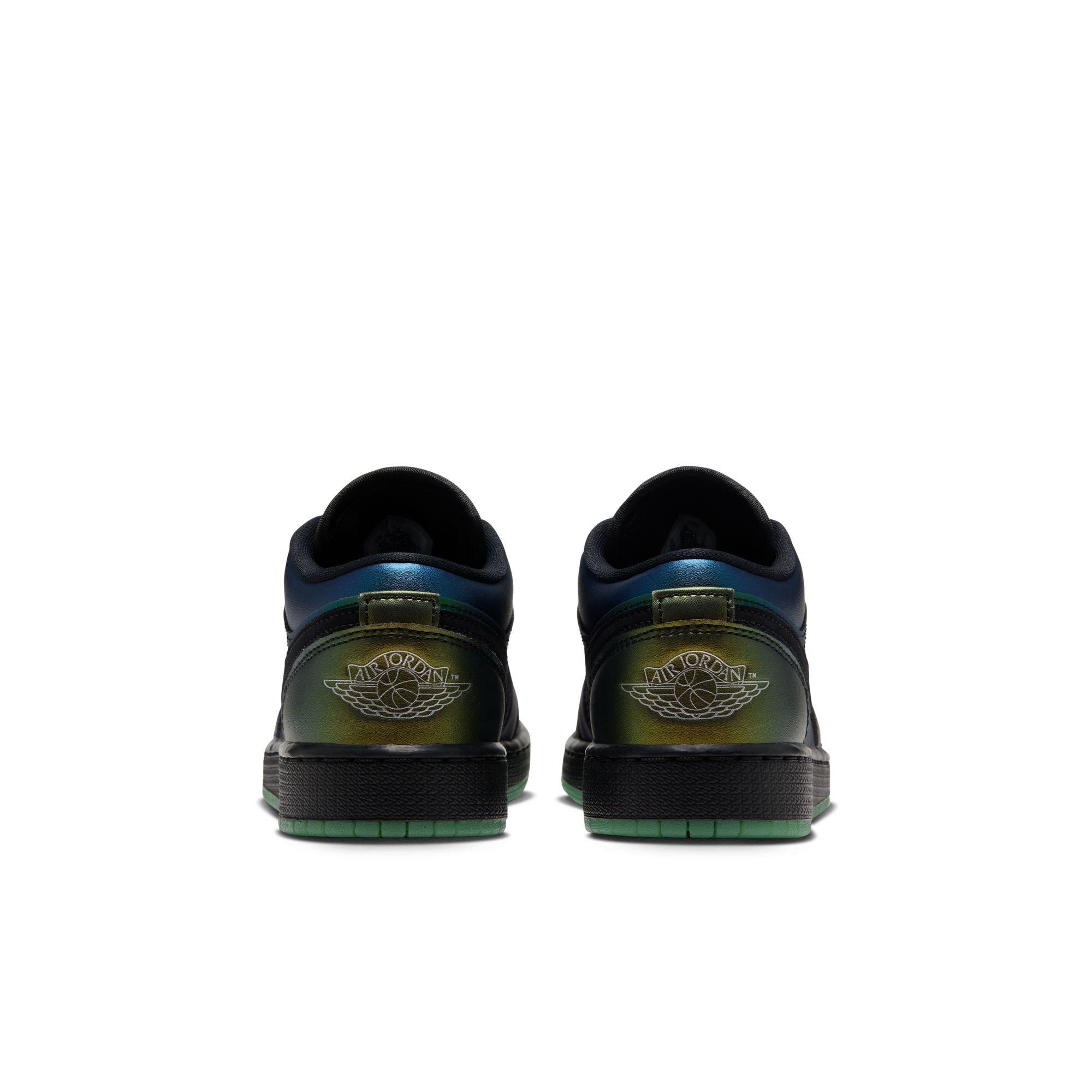 Jordan 1 Low SE "Magic Ball" Grade School Kids' Shoe - BLACK/METALLIC SILVER/ACTION GREEN