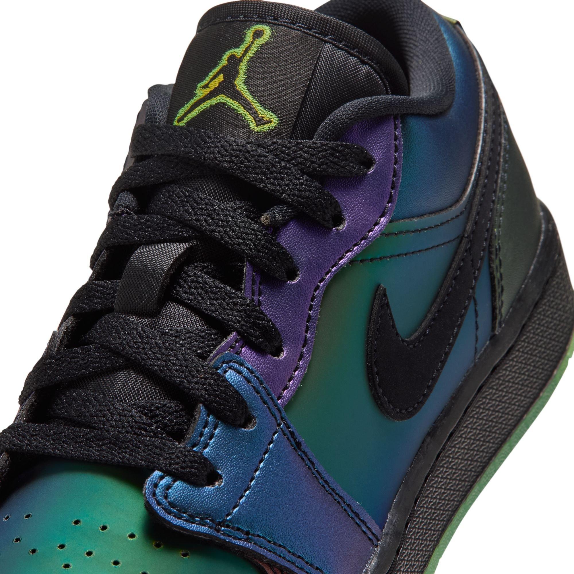 Jordan 1 Low SE "Magic Ball" Grade School Kids' Shoe - BLACK/METALLIC SILVER/ACTION GREEN