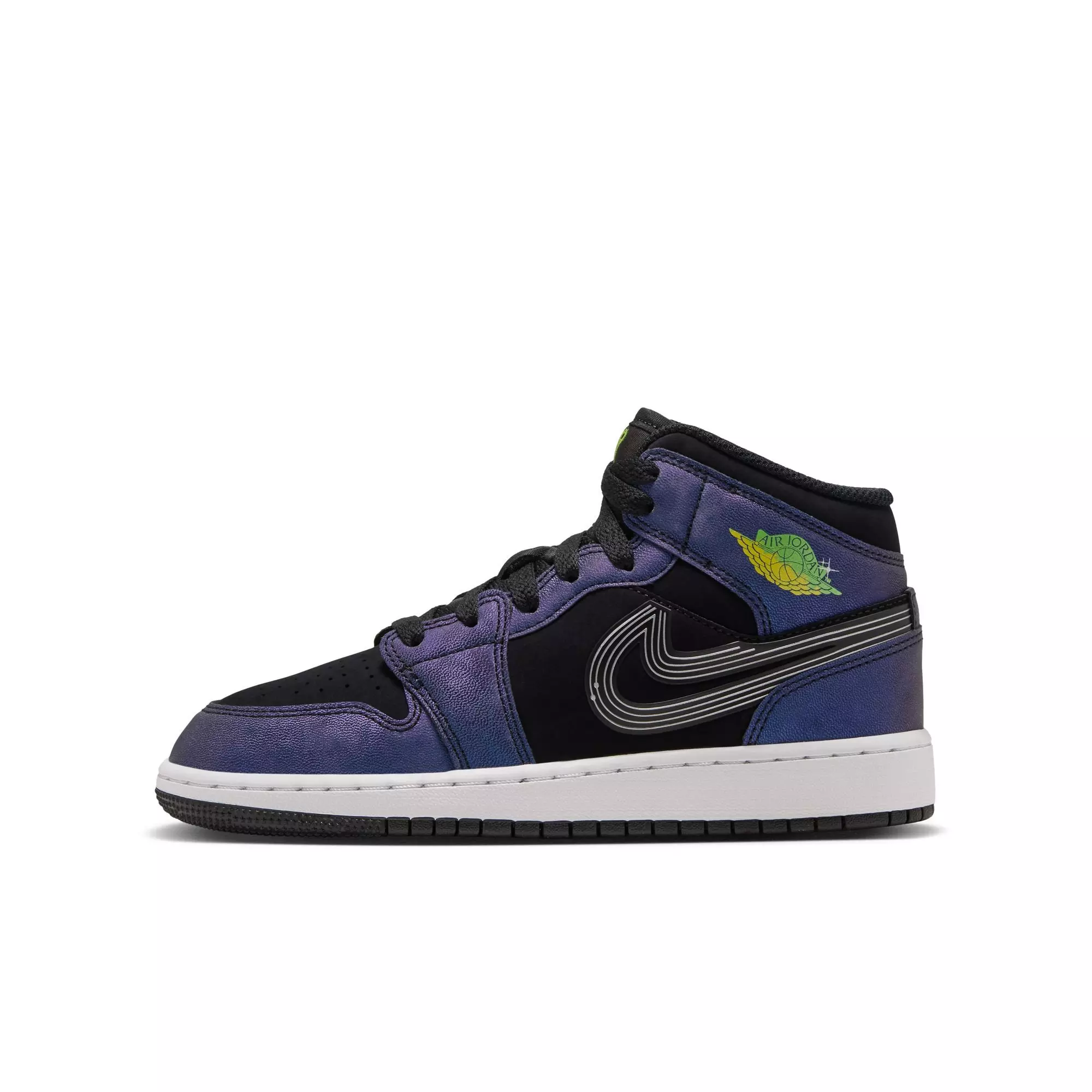 Jordan 1 Mid SE "Space Jam" Grade School Kids' Shoe - BLACK/YELLOW ZEST/ACTION GREEN