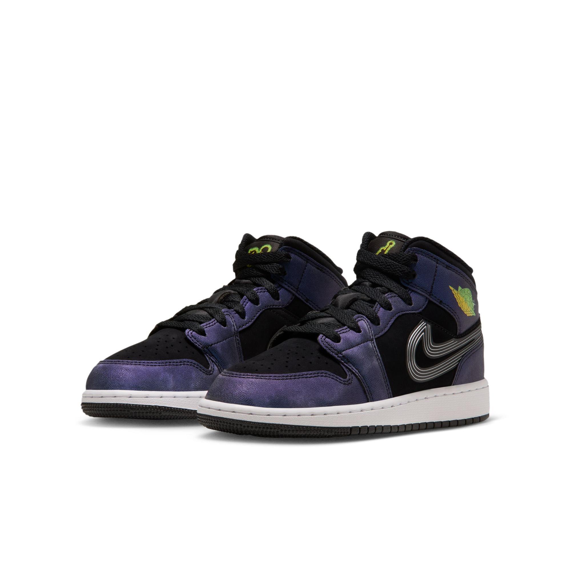 Jordan 1 Mid SE "Space Jam" Grade School Kids' Shoe - BLACK/YELLOW ZEST/ACTION GREEN