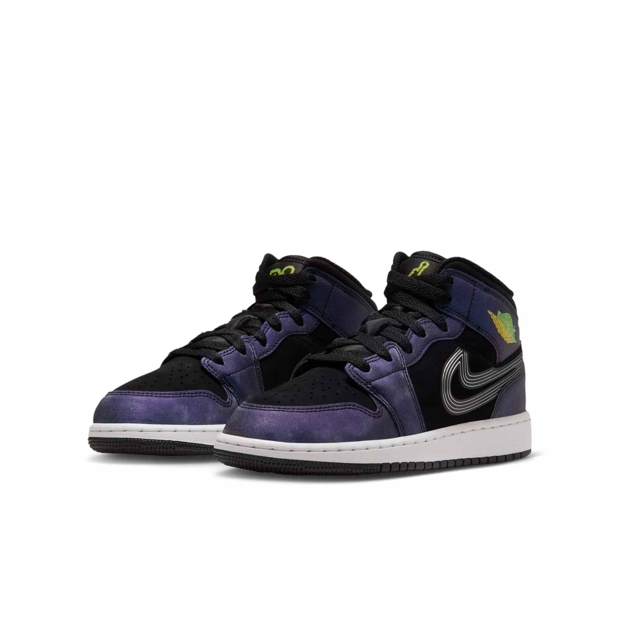 Jordan 1 Mid SE "Space Jam" Grade School Kids' Shoe - BLACK/YELLOW ZEST/ACTION GREEN