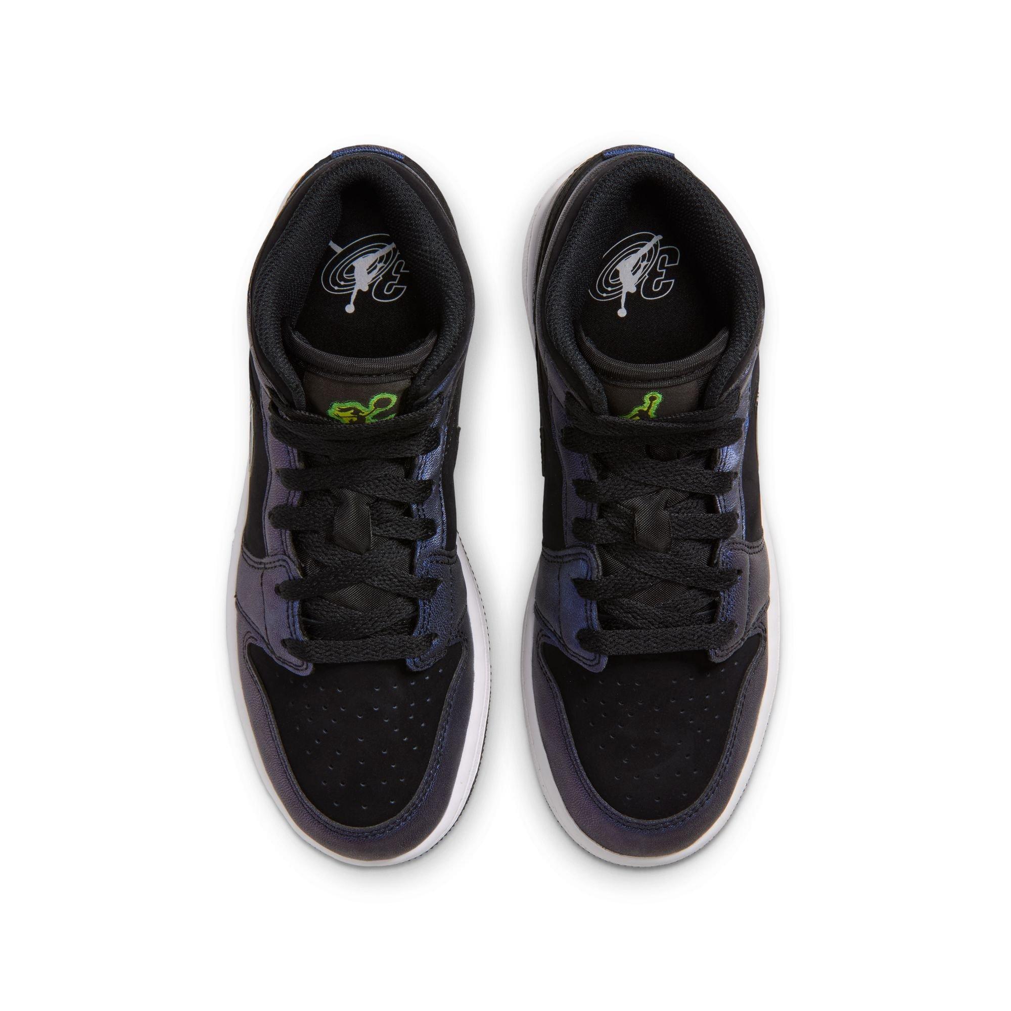 Jordan 1 Mid SE "Space Jam" Grade School Kids' Shoe - BLACK/YELLOW ZEST/ACTION GREEN