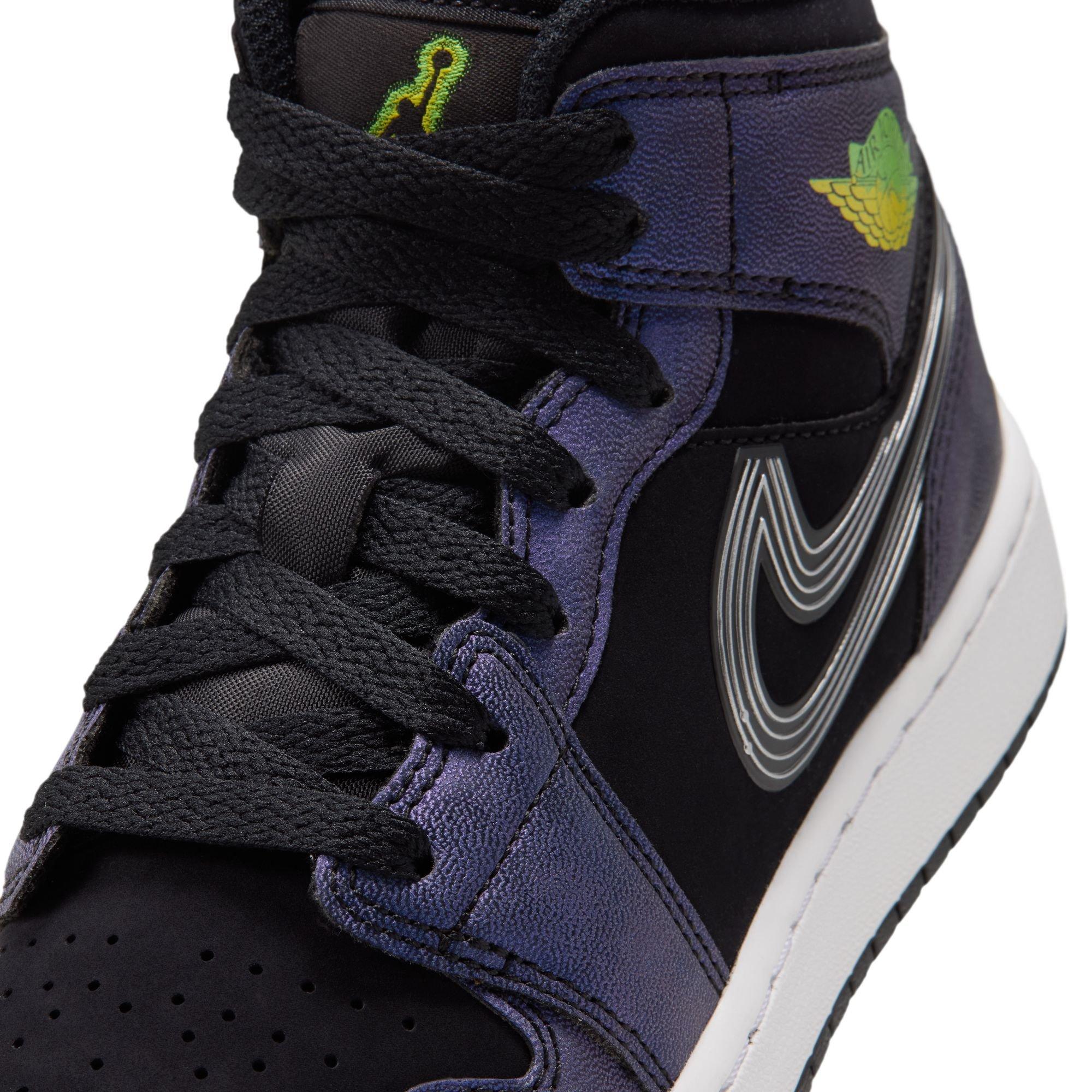 Jordan 1 Mid SE "Space Jam" Grade School Kids' Shoe - BLACK/YELLOW ZEST/ACTION GREEN