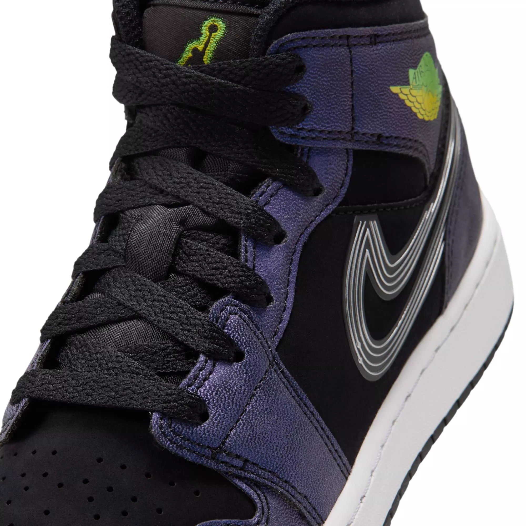 Jordan 1 Mid SE "Space Jam" Grade School Kids' Shoe - BLACK/YELLOW ZEST/ACTION GREEN