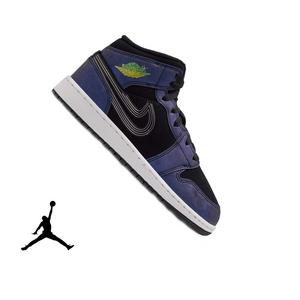 Jordan 1 Mid SE "Space Jam" Grade School Kids' Shoe - BLACK/YELLOW ZEST/ACTION GREEN