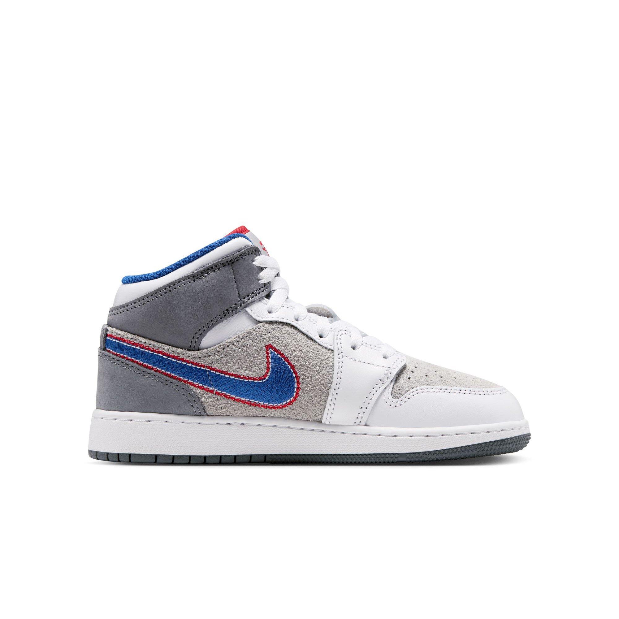 Jordan 1 Mid SE "Hare" Grade School Kids' Shoe - LT SMOKE GREY/VARSITY ROYAL