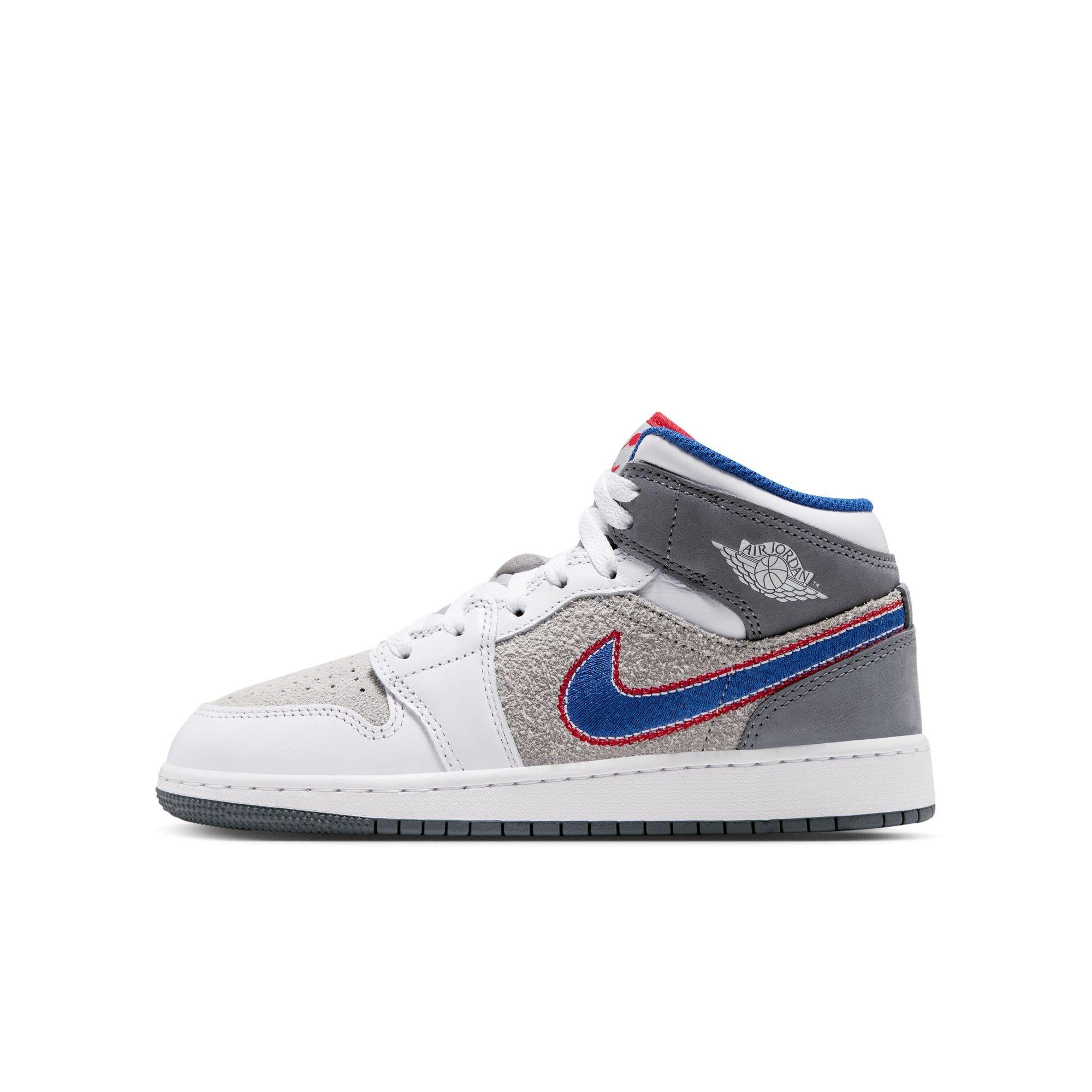 Jordan 1 Mid SE "Hare" Grade School Kids' Shoe - LT SMOKE GREY/VARSITY ROYAL