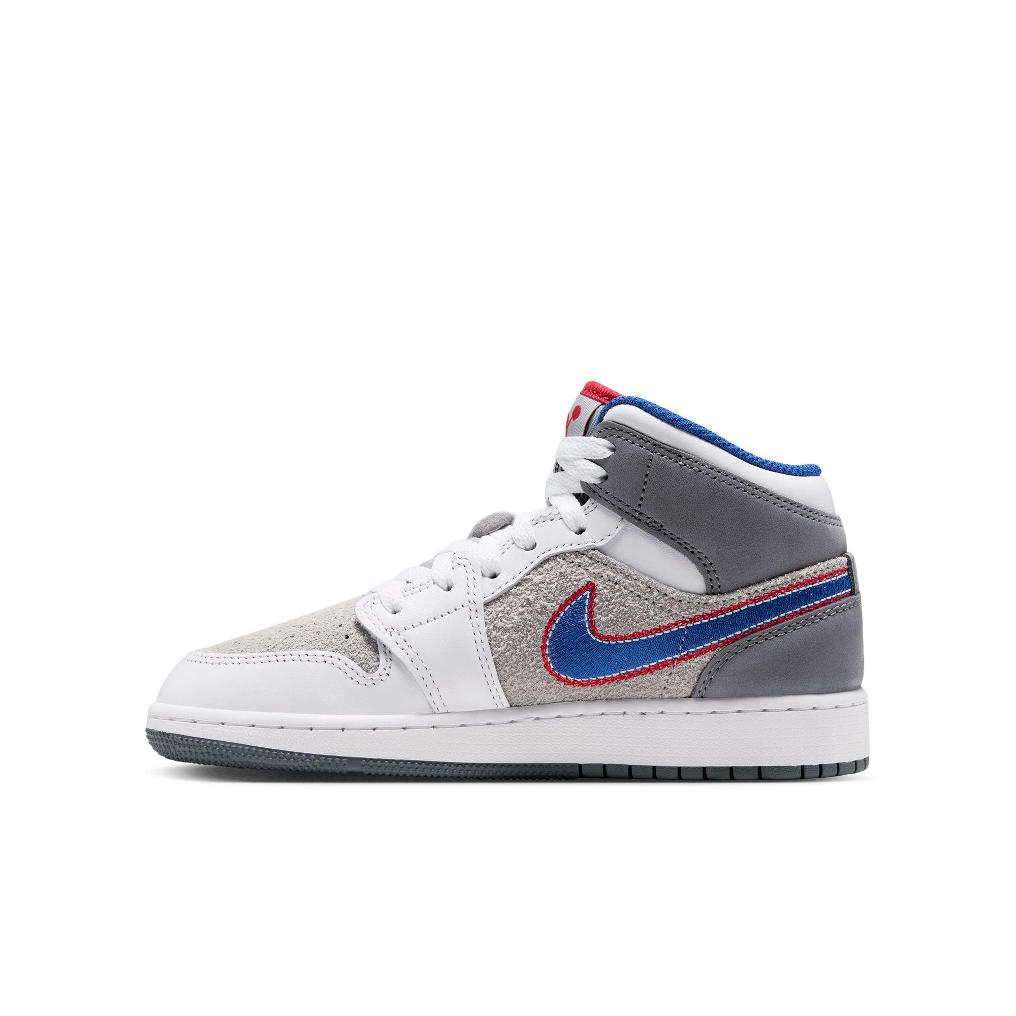 Jordan 1 Mid SE "Hare" Grade School Kids' Shoe - LT SMOKE GREY/VARSITY ROYAL