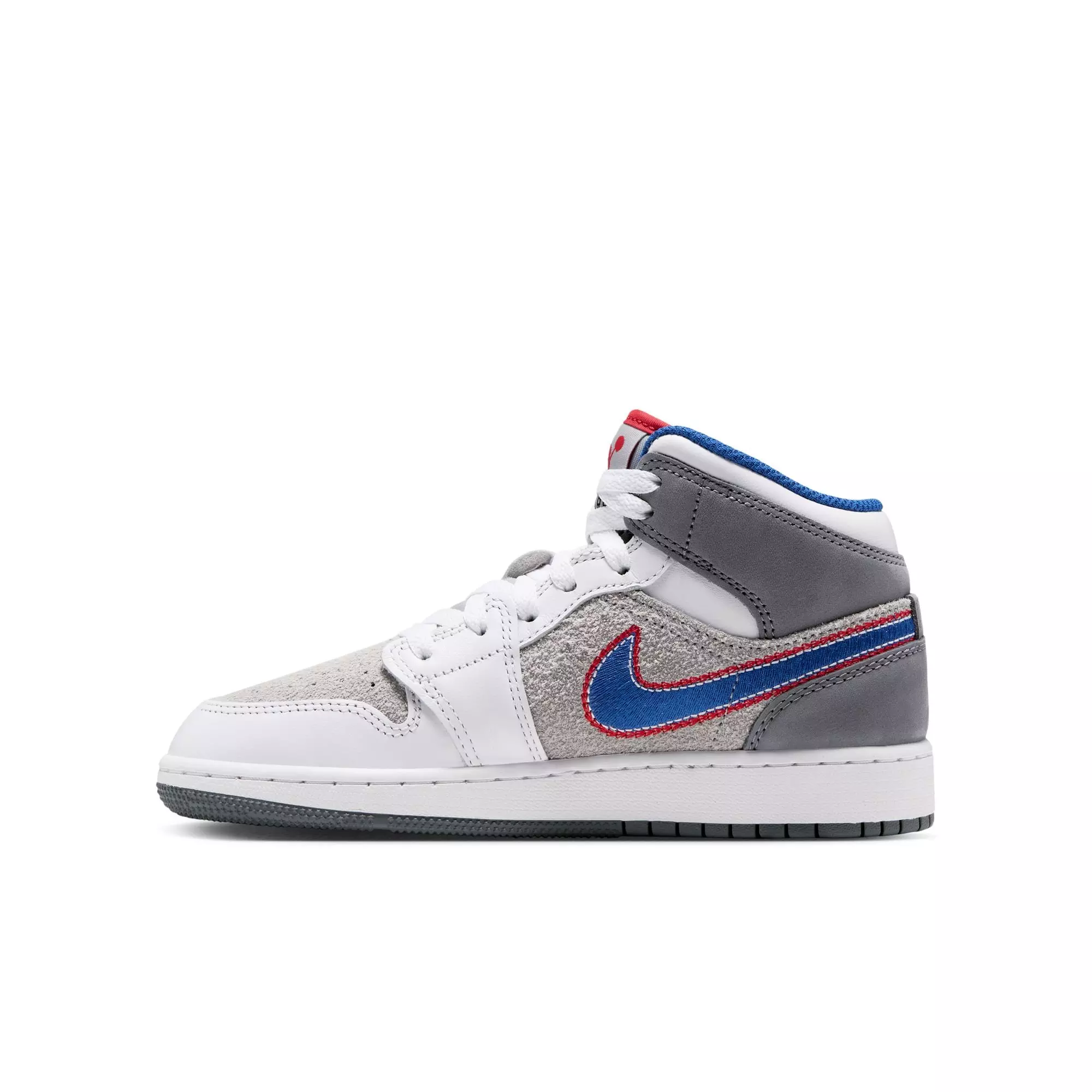 Jordan 1 Mid SE "Hare" Grade School Kids' Shoe - LT SMOKE GREY/VARSITY ROYAL