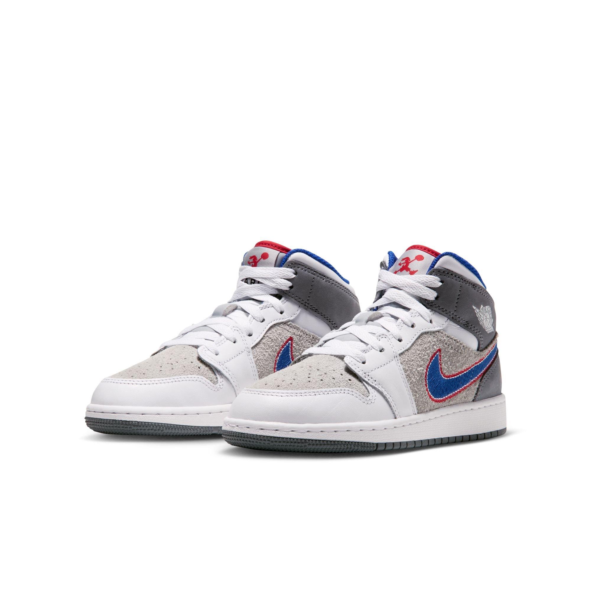 Jordan 1 Mid SE "Hare" Grade School Kids' Shoe - LT SMOKE GREY/VARSITY ROYAL