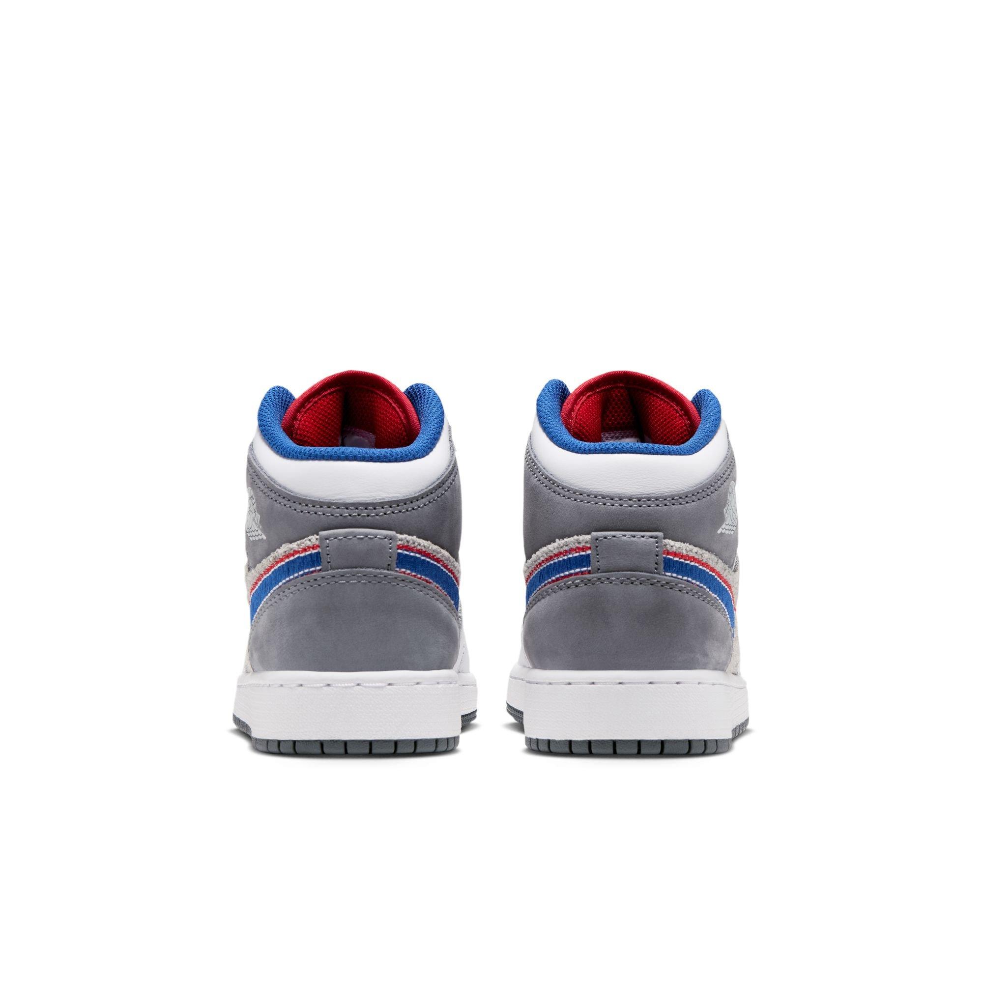 Jordan 1 Mid SE "Hare" Grade School Kids' Shoe - LT SMOKE GREY/VARSITY ROYAL