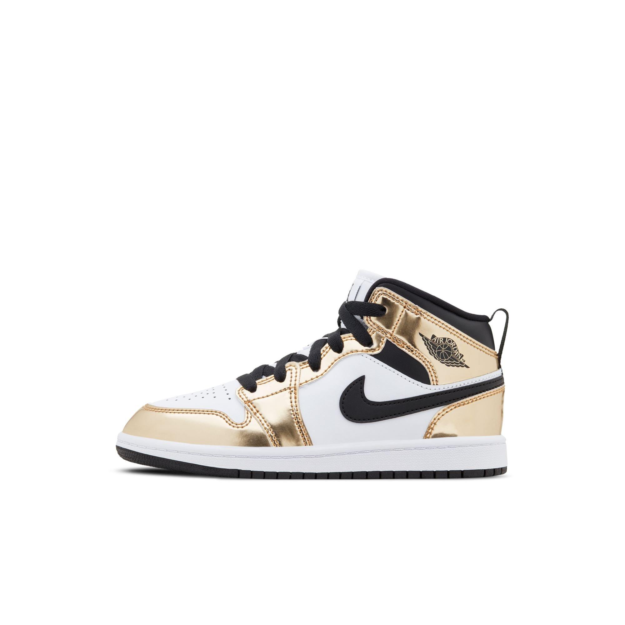 Jordan 1 Mid SE "Metallic Gold/Black/White" Preschool Boys' Shoe - GOLD/BLACK/WHITE Thumbnail View 3