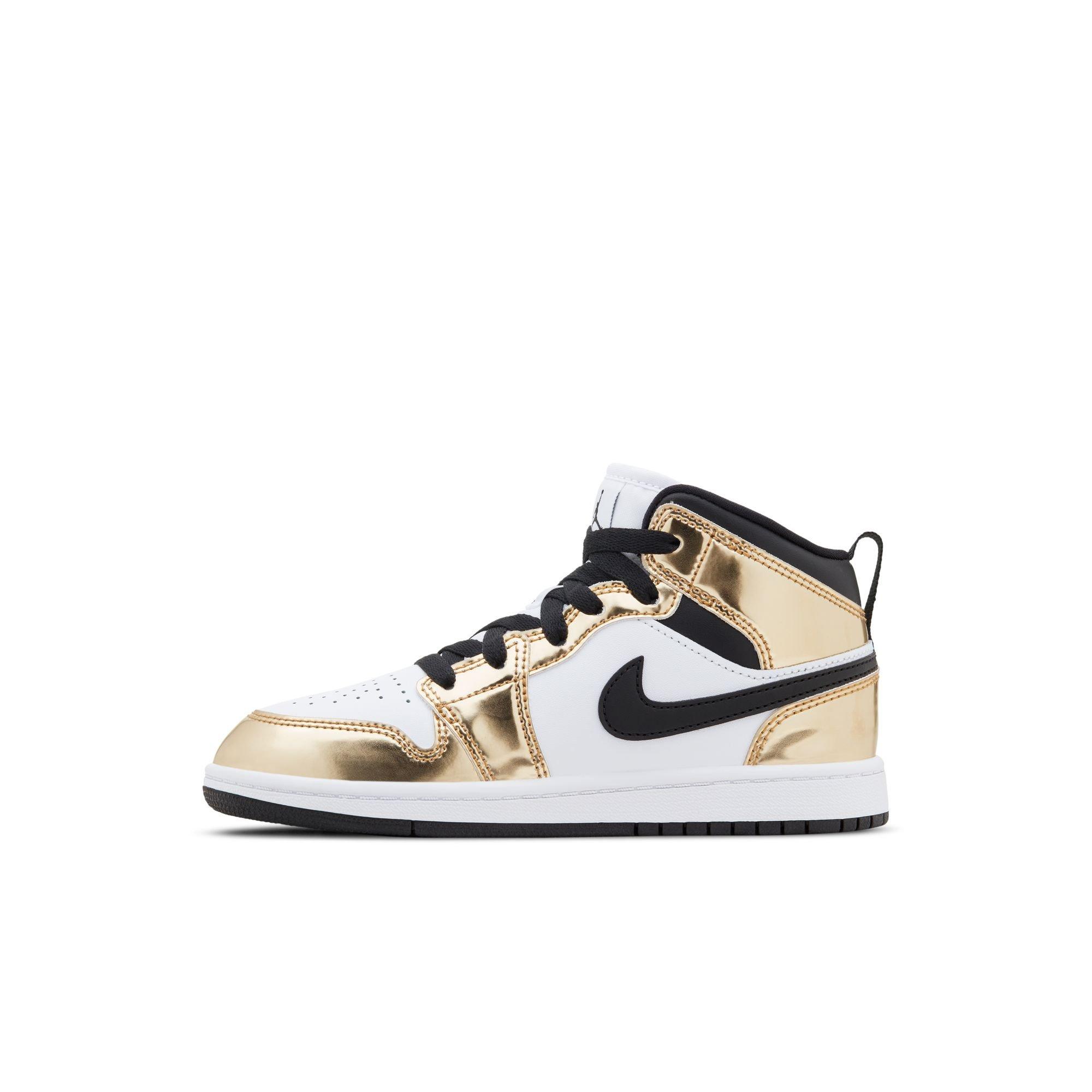 Jordan 1 Mid SE "Metallic Gold/Black/White" Preschool Boys' Shoe - GOLD/BLACK/WHITE Thumbnail View 4