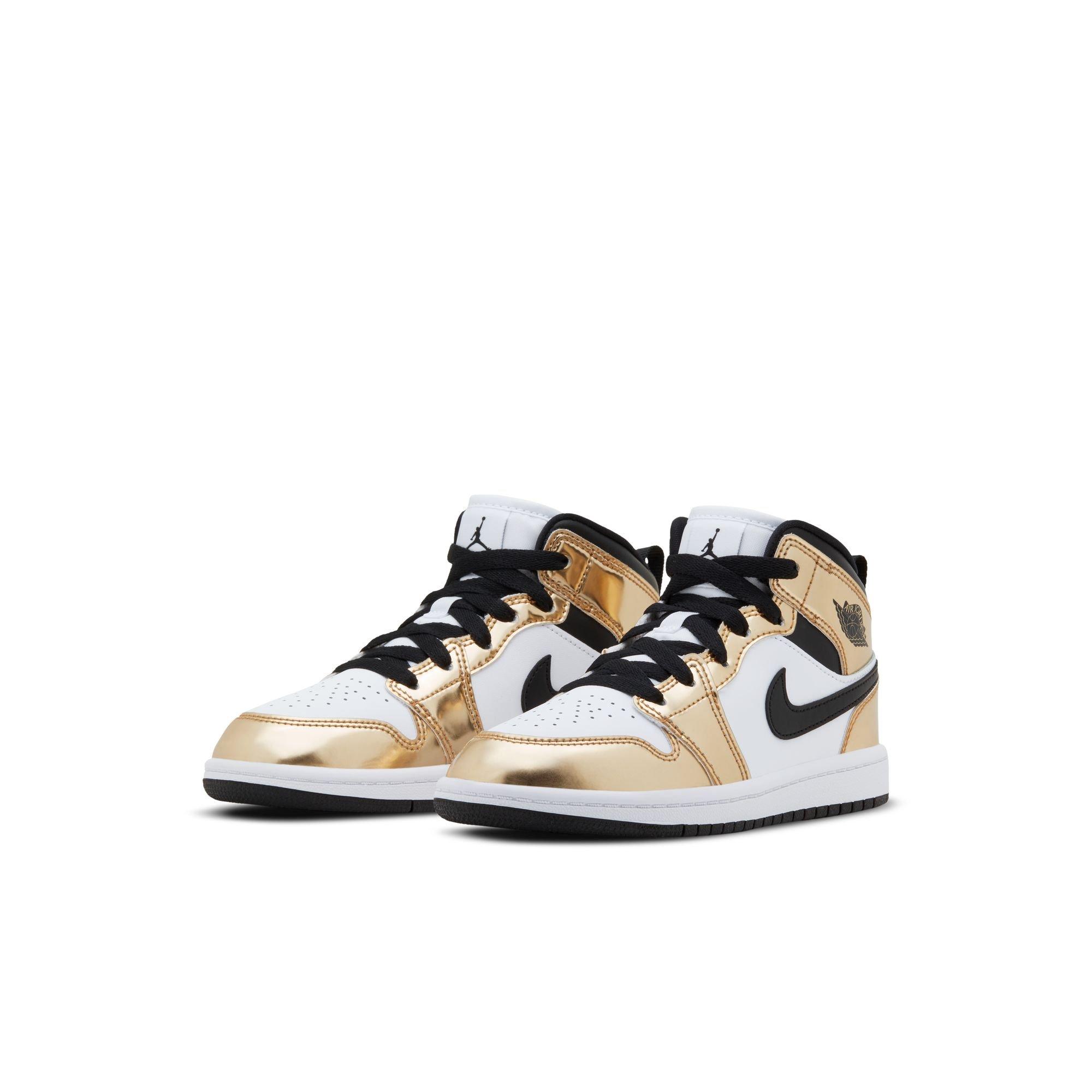 Jordan 1 Mid SE "Metallic Gold/Black/White" Preschool Boys' Shoe - GOLD/BLACK/WHITE Thumbnail View 5
