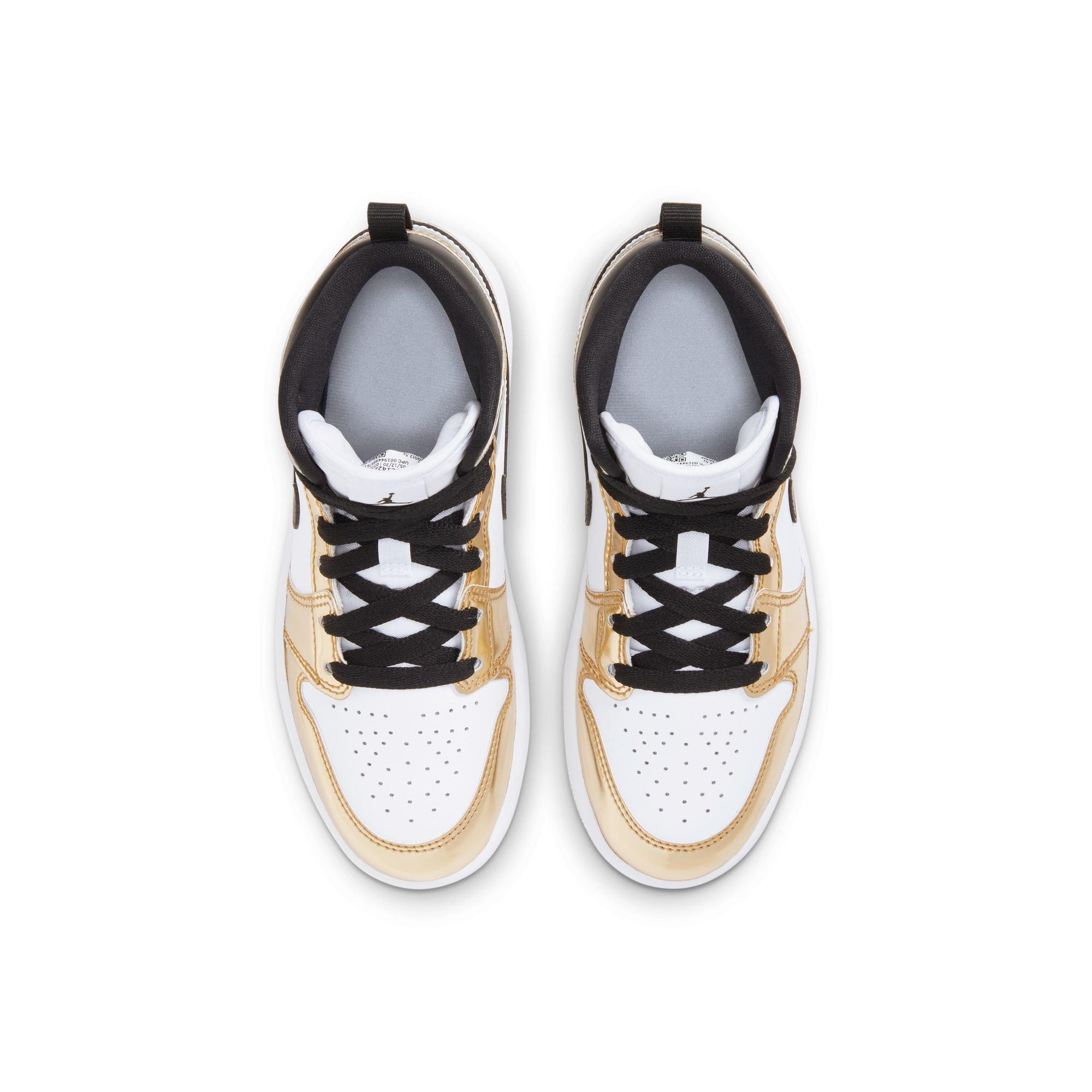 Jordan 1 Mid SE "Metallic Gold/Black/White" Preschool Boys' Shoe - GOLD/BLACK/WHITE Thumbnail View 6