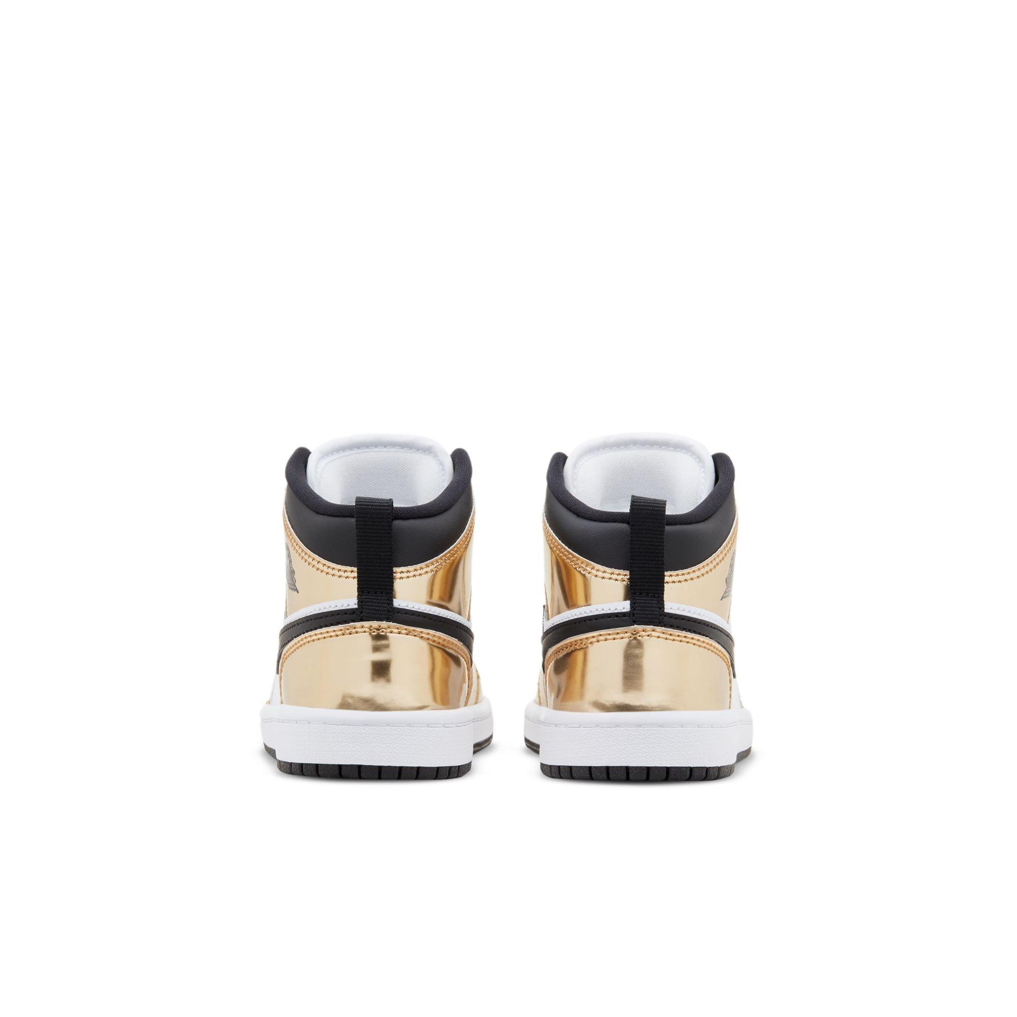 Jordan 1 Mid SE "Metallic Gold/Black/White" Preschool Boys' Shoe - GOLD/BLACK/WHITE Thumbnail View 7