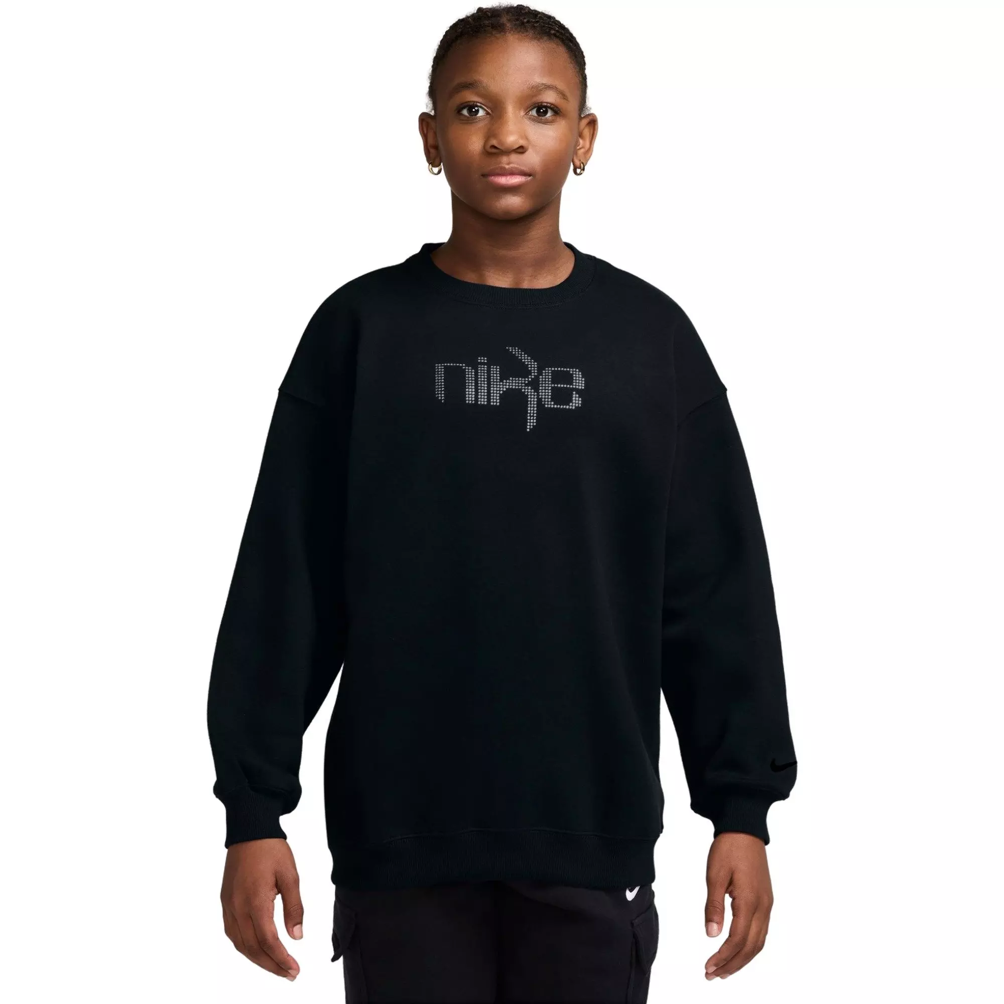 Nike Big Girls' Studio Fleece Oversized Crew-Neck Sweatshirt - BLACK