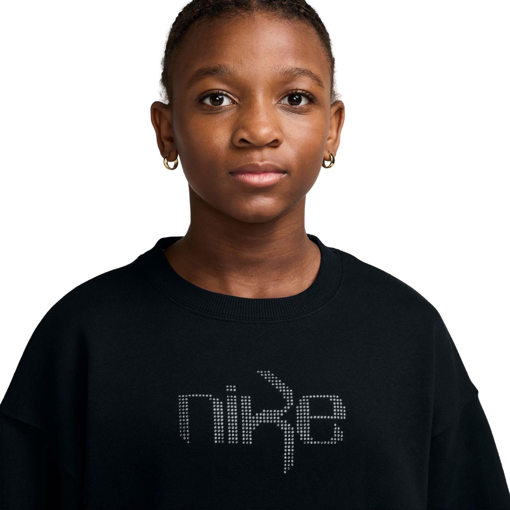 Nike Big Girls' Studio Fleece Oversized Crew-Neck Sweatshirt - BLACK