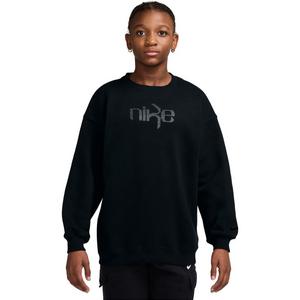 Nike Big Girls' Studio Fleece Oversized Crew-Neck Sweatshirt - BLACK