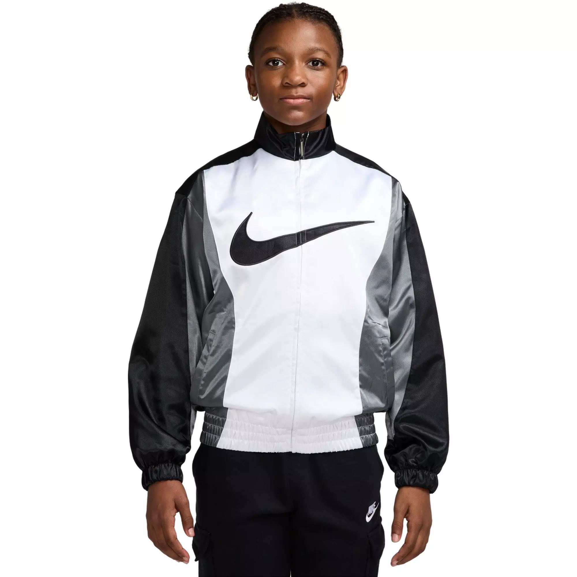 Nike Big Girls' Sportswear Fleece Satin Jacket - BLACK