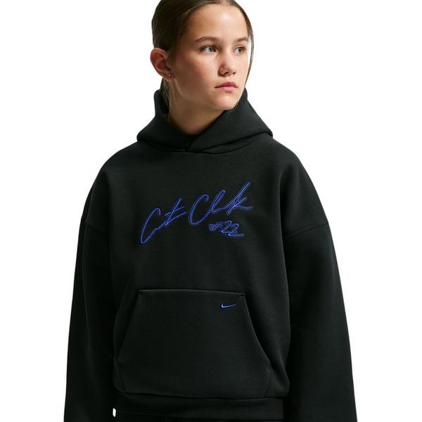 Nike Caitlin Blue Standard Issue Therma-FIT Brushed Fleece Big Kids' Pullover Hoodie - BLACK/ROYAL