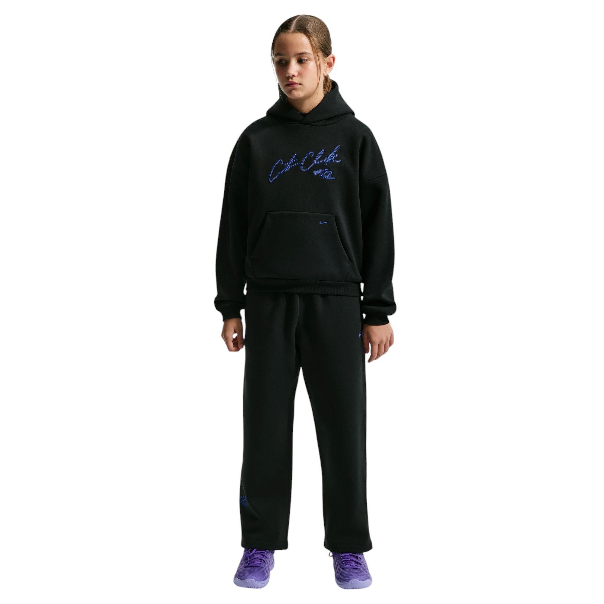 Nike Caitlin Blue Standard Issue Therma-FIT Brushed Fleece Big Kids' Pullover Hoodie - BLACK/ROYAL