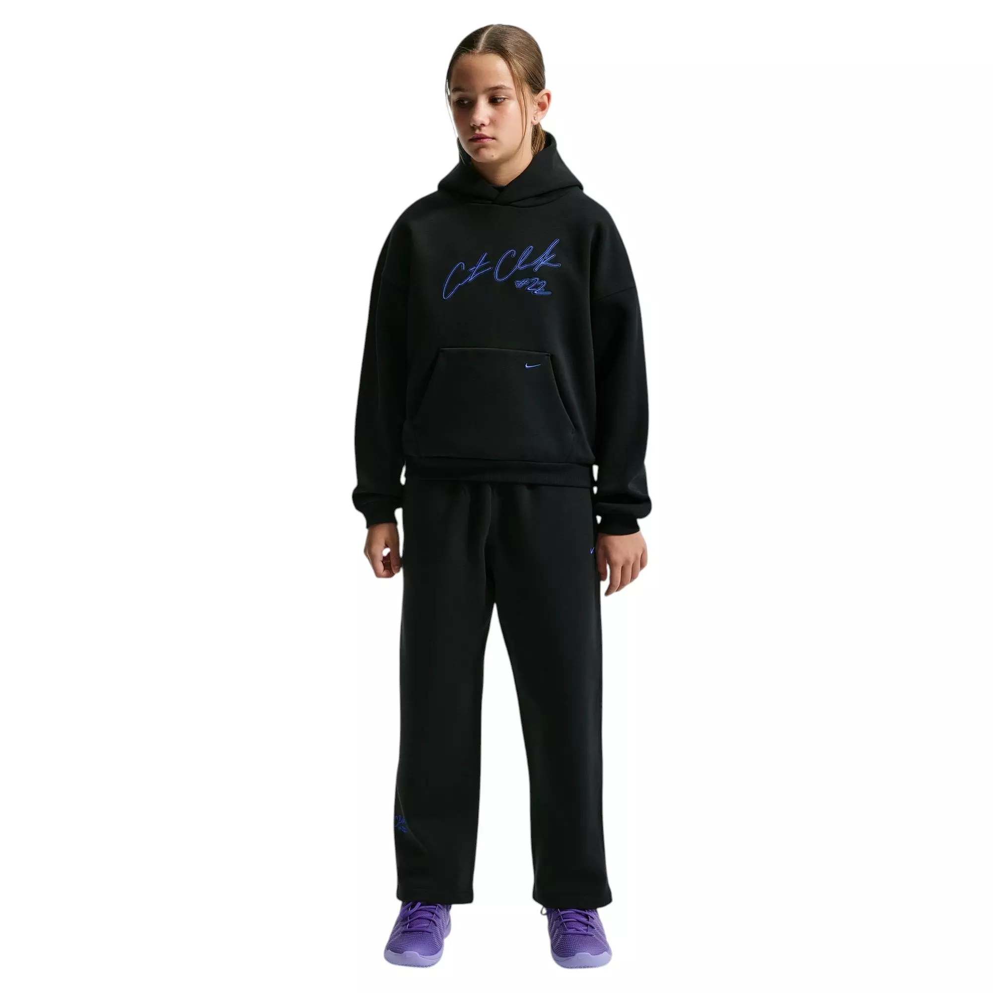 Nike Caitlin Blue Standard Issue Therma-FIT Brushed Fleece Big Kids' Pullover Hoodie - BLACK/ROYAL