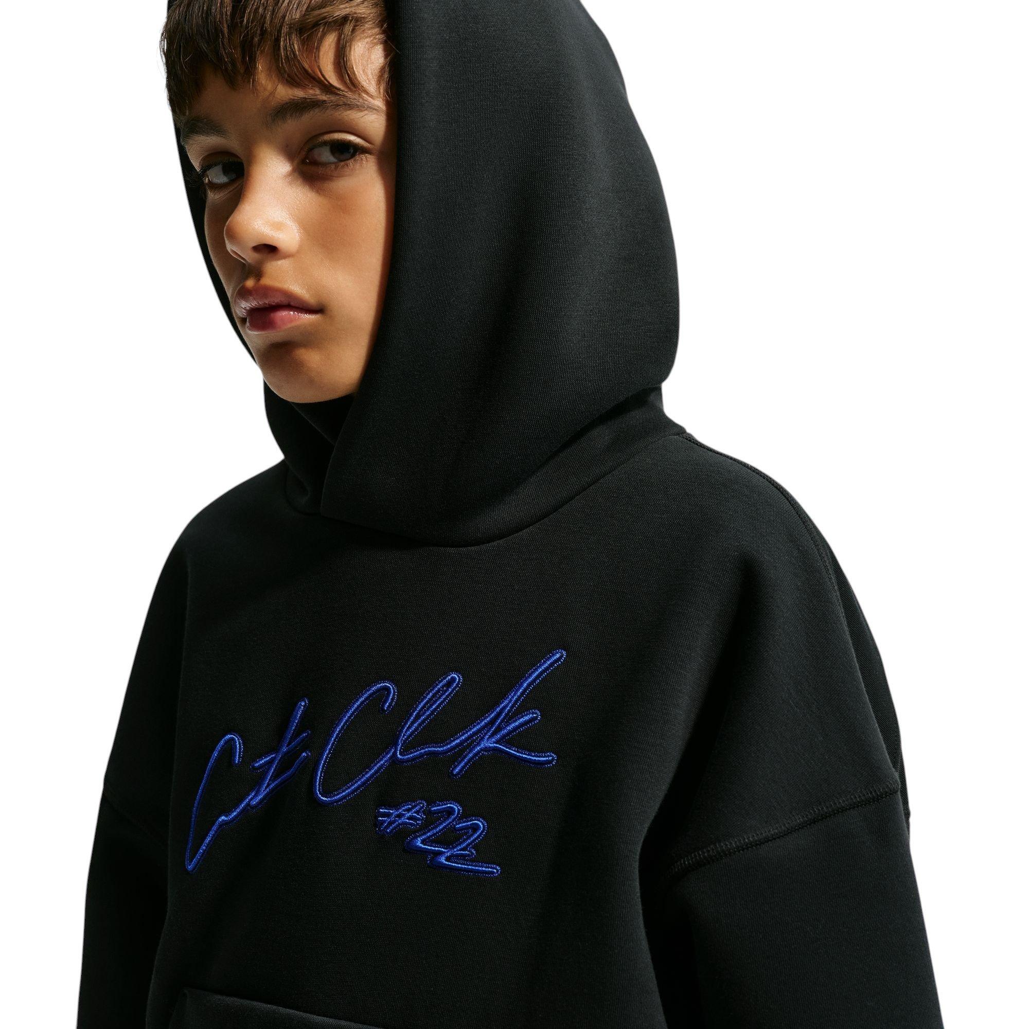 Nike Caitlin Blue Standard Issue Therma-FIT Brushed Fleece Big Kids' Pullover Hoodie - BLACK/ROYAL