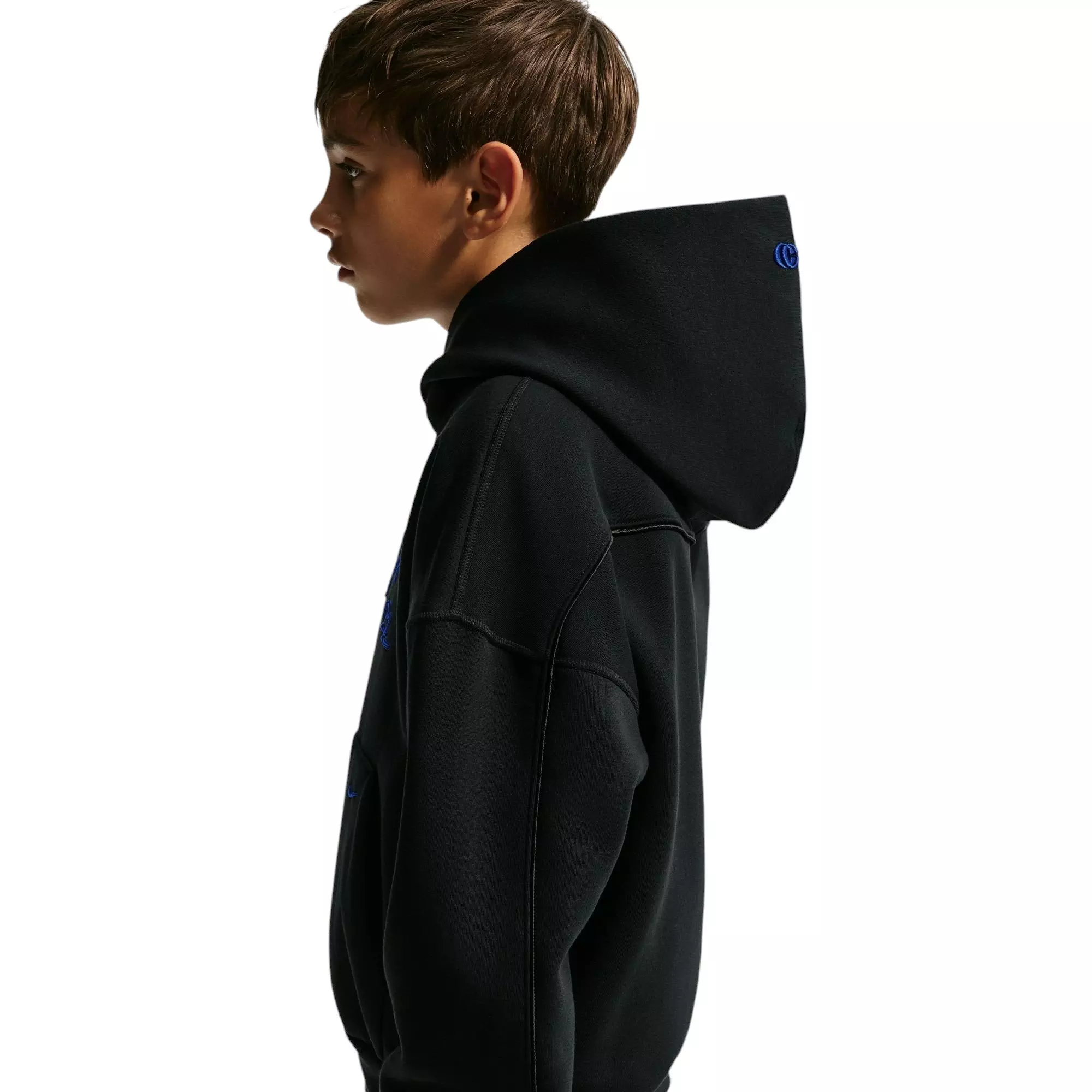 Nike Caitlin Blue Standard Issue Therma-FIT Brushed Fleece Big Kids' Pullover Hoodie - BLACK/ROYAL