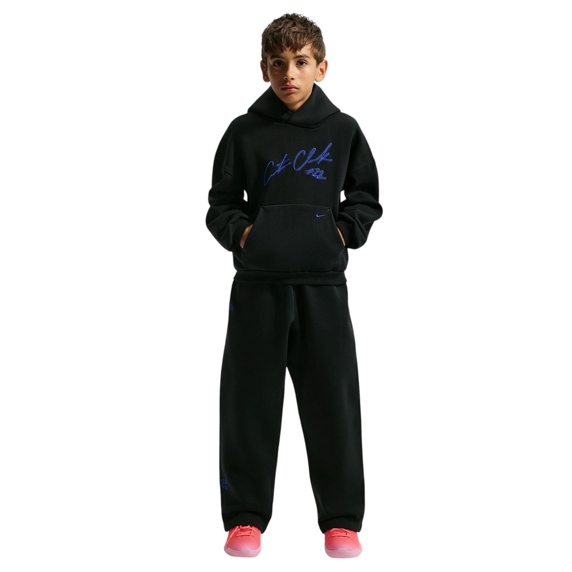 Nike Caitlin Blue Standard Issue Therma-FIT Brushed Fleece Big Kids' Pullover Hoodie - BLACK/ROYAL
