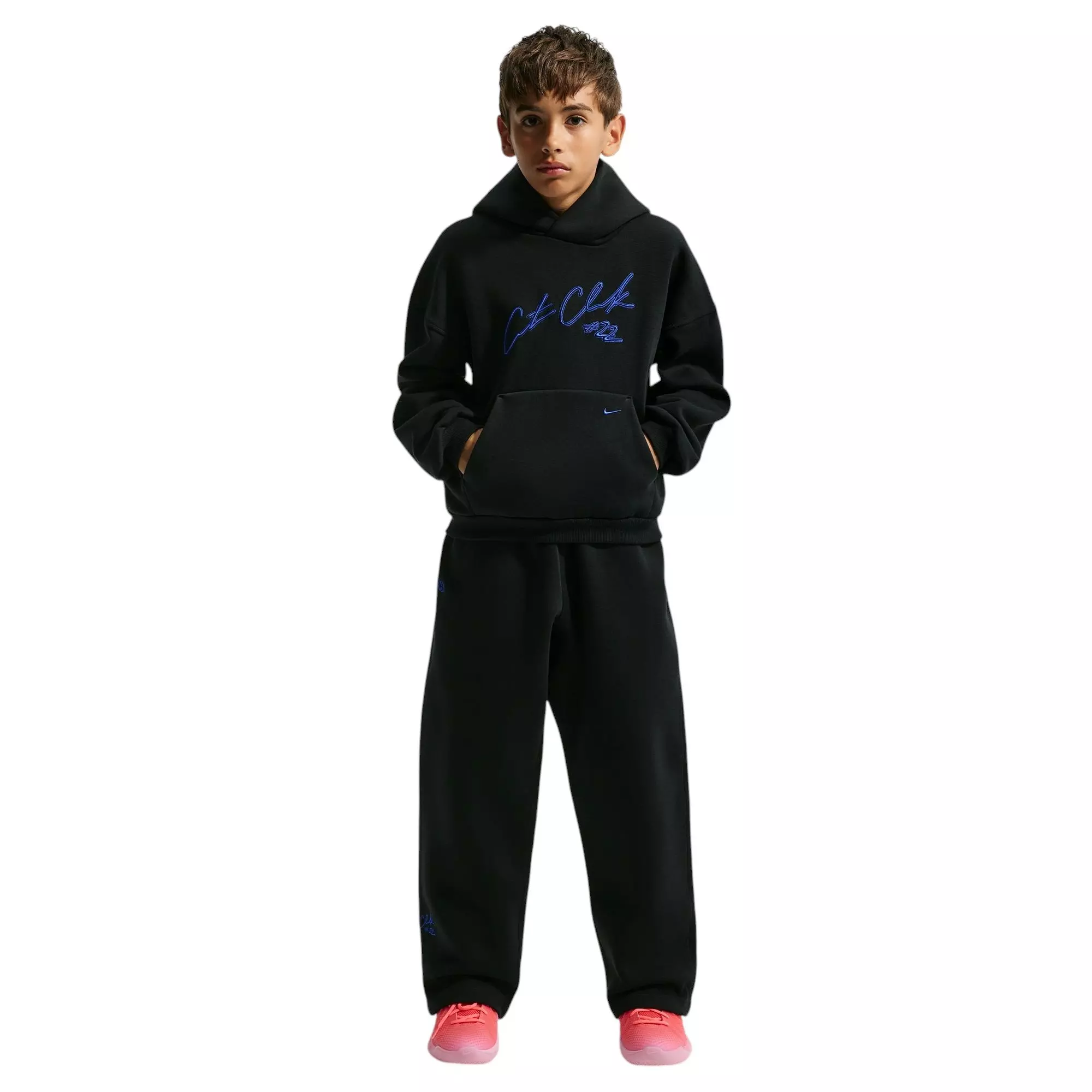 Nike Caitlin Blue Standard Issue Therma-FIT Brushed Fleece Big Kids' Pullover Hoodie - BLACK/ROYAL