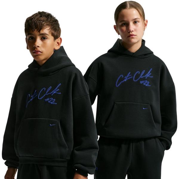 Nike Caitlin Blue Standard Issue Therma-FIT Brushed Fleece Big Kids' Pullover Hoodie - BLACK/ROYAL