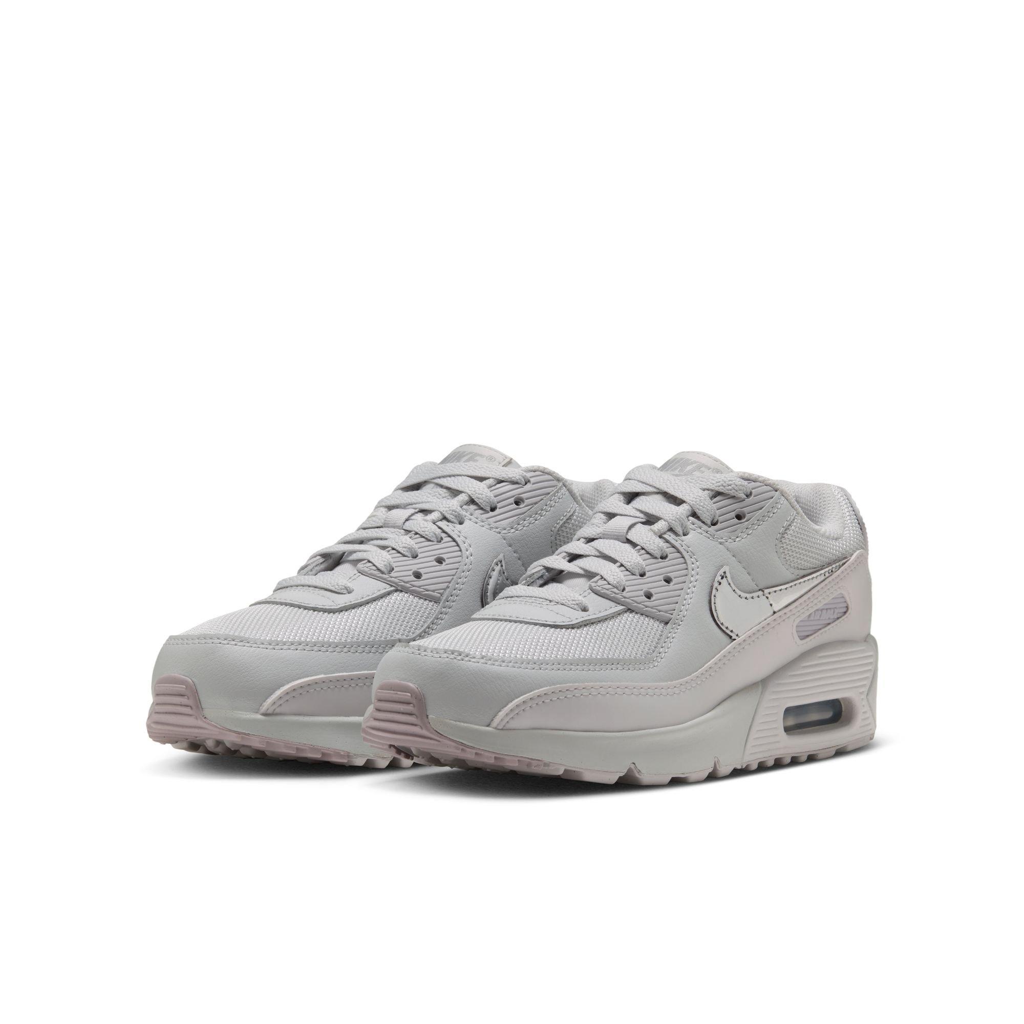 Nike Air Max 90 "Photon Dust/Metallic Silver/Vast Grey" Grade School Girls' Shoe - WHITE/SILVER