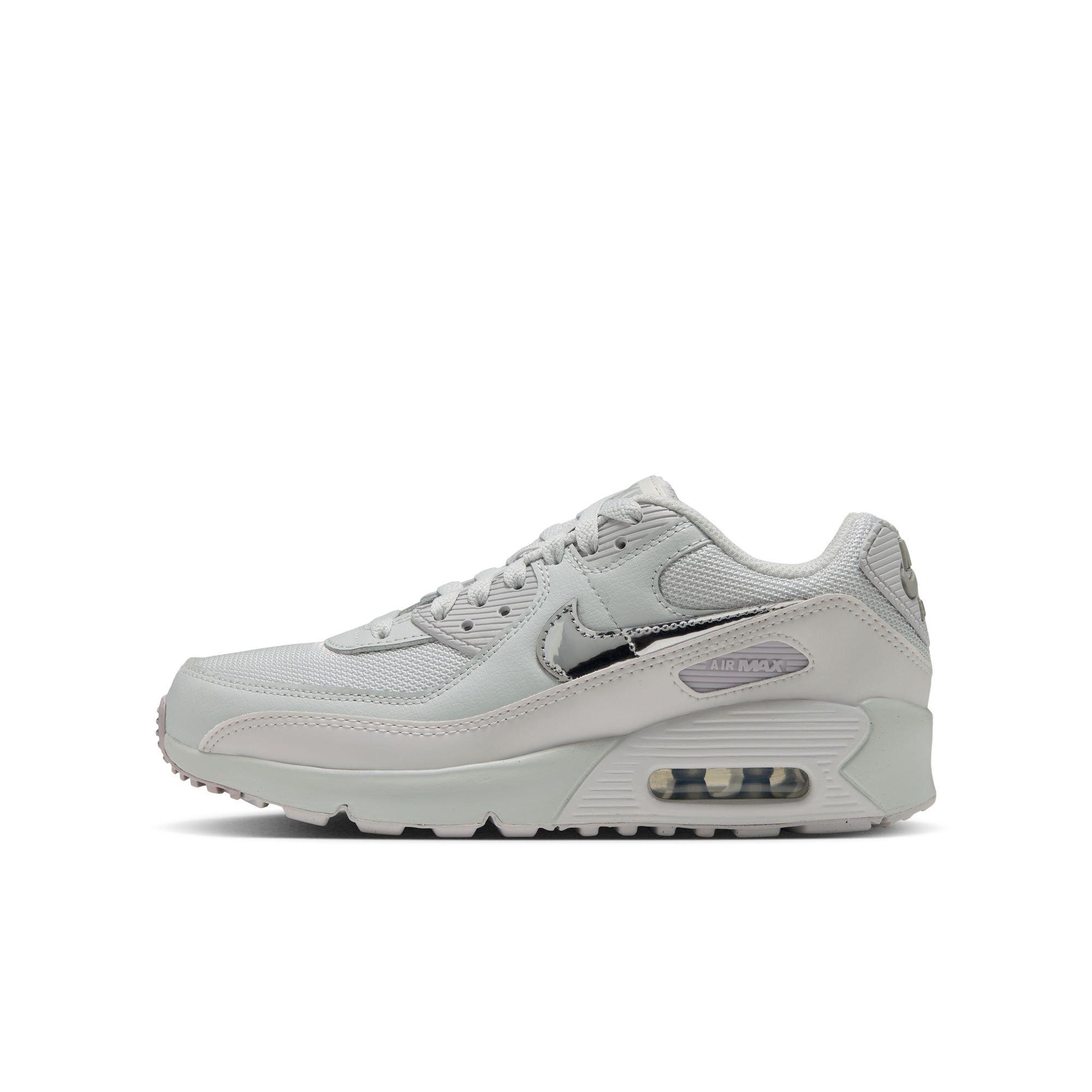 Nike Air Max 90 "Photon Dust/Metallic Silver/Vast Grey" Grade School Girls' Shoe - WHITE/SILVER