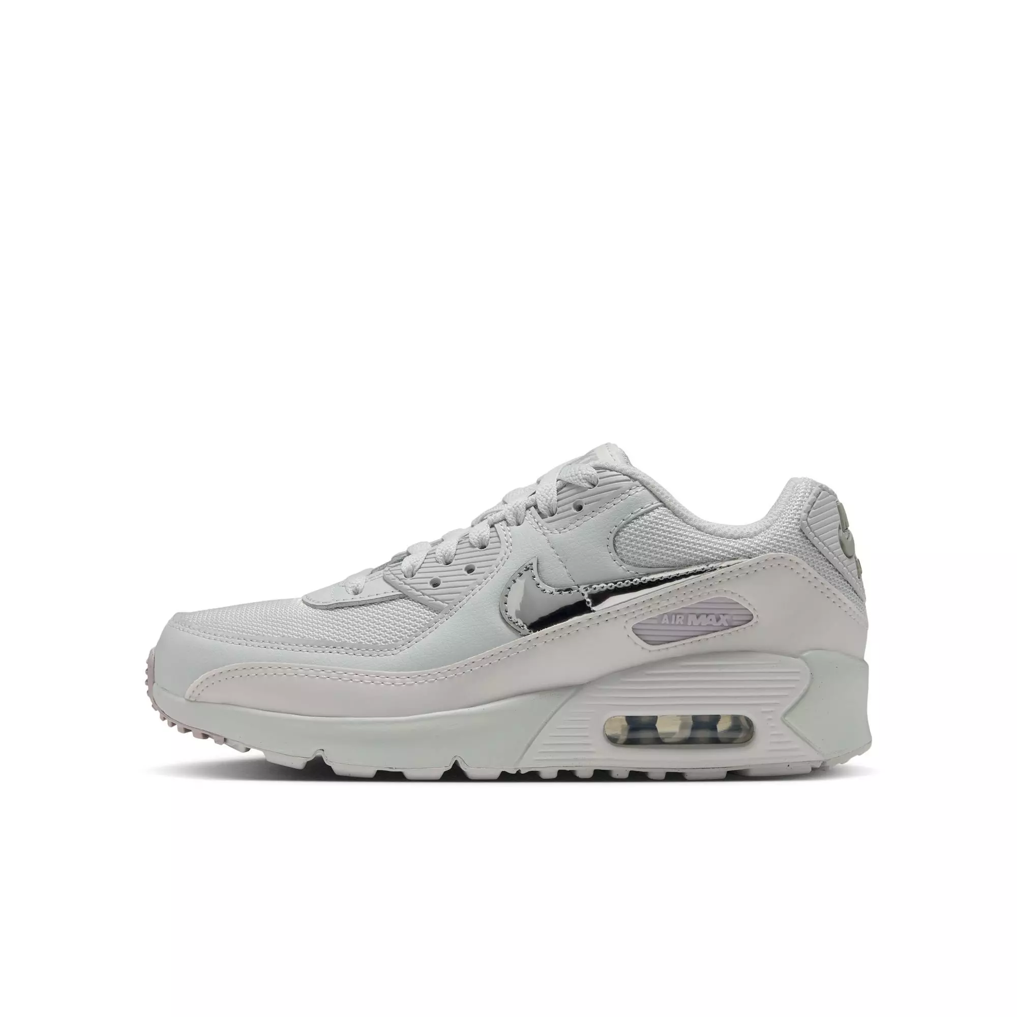 Nike Air Max 90 "Photon Dust/Metallic Silver/Vast Grey" Grade School Girls' Shoe - WHITE/SILVER