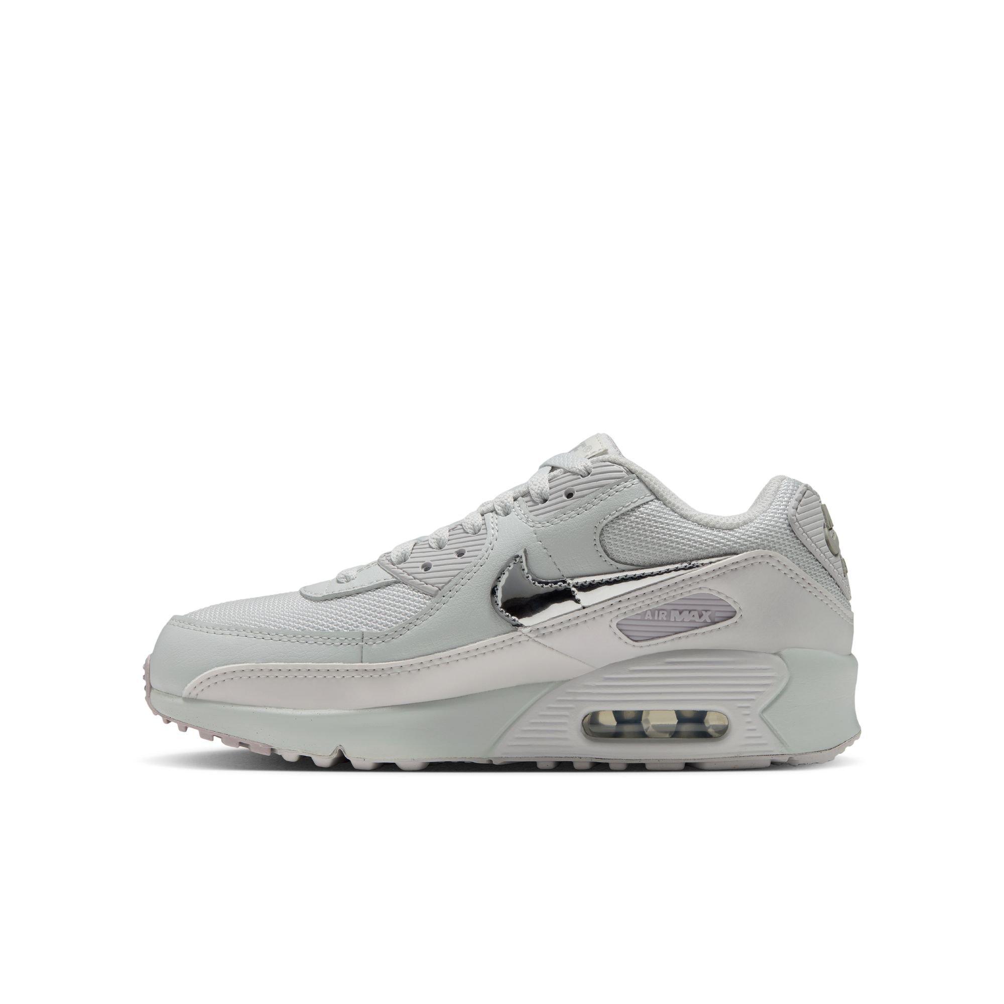 Nike Air Max 90 "Photon Dust/Metallic Silver/Vast Grey" Grade School Girls' Shoe - WHITE/SILVER